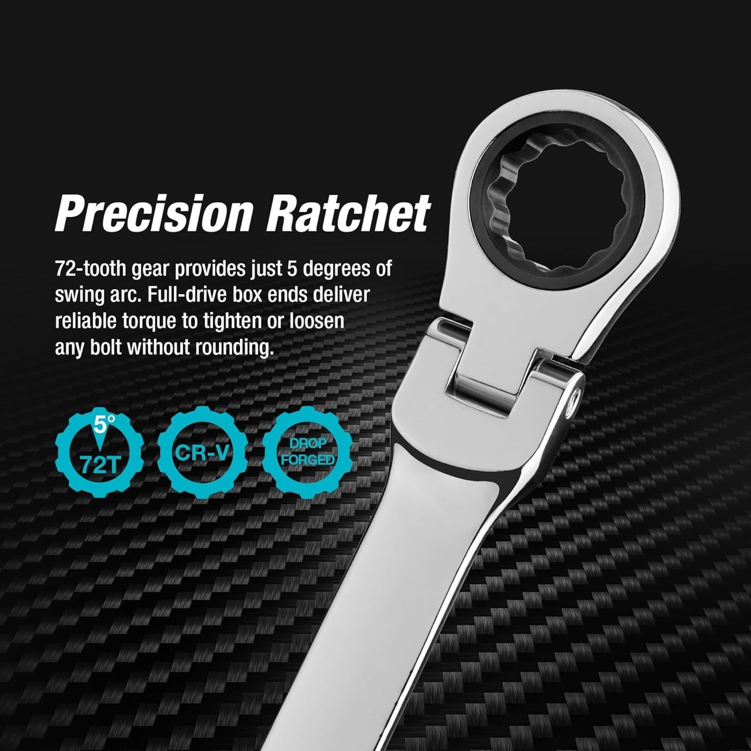 17*19mm Extra Long Flex-Head Ratcheting Wrench – 41cm CR-V Steel