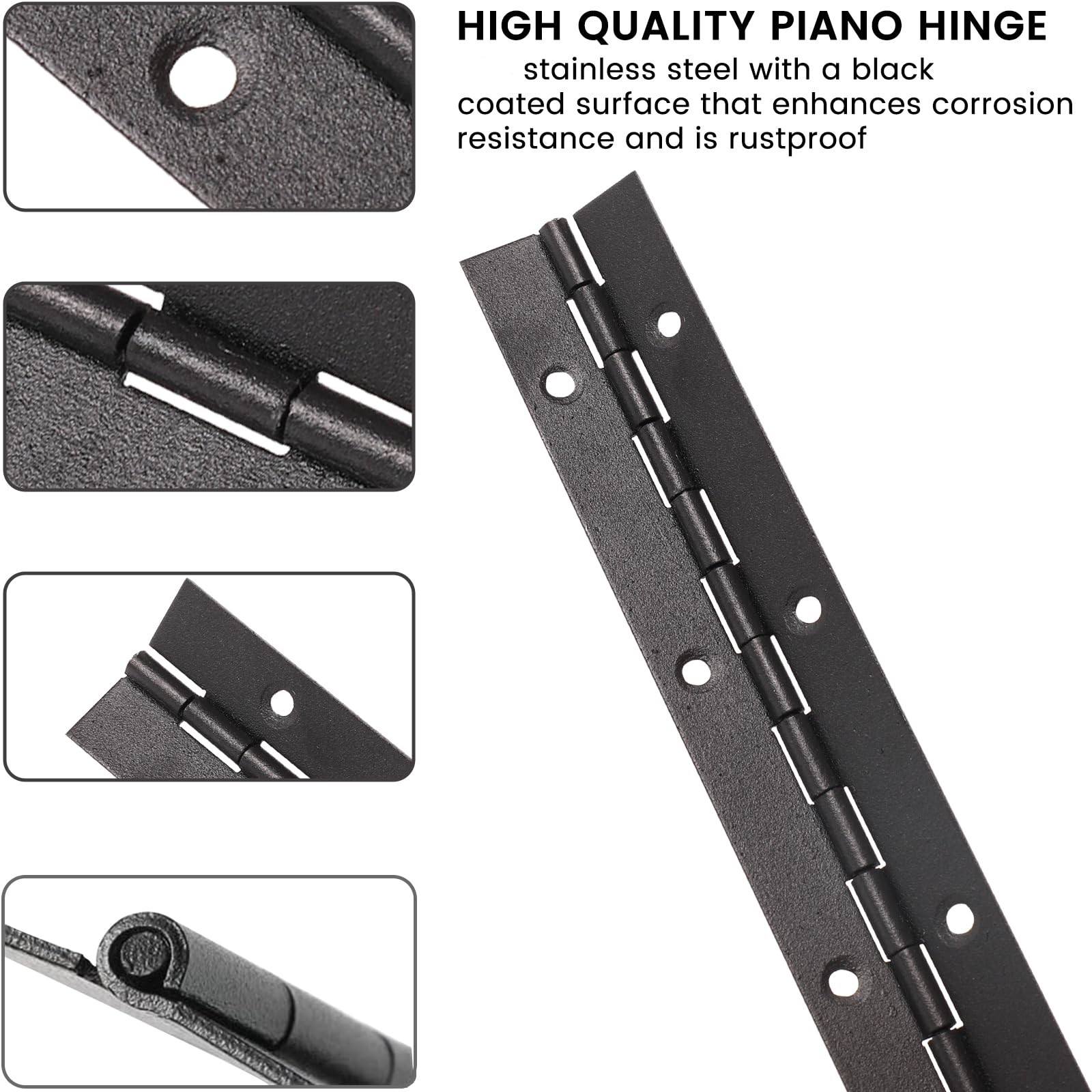 2PCS Black 6-Inch Heavy Duty Piano Hinge,2″ Open Width Stainless Steel Continuou
