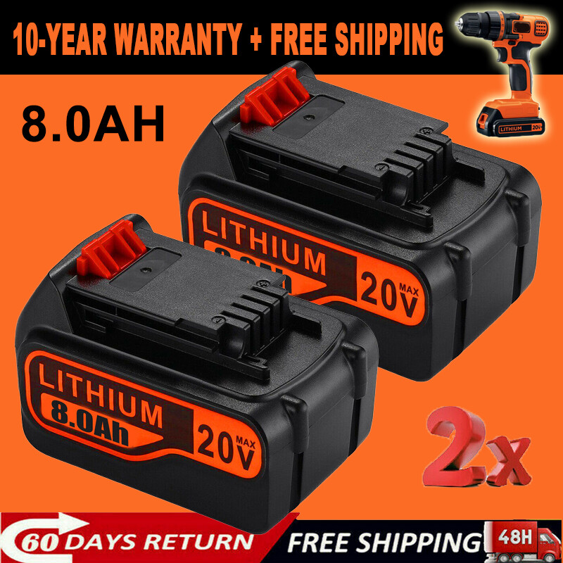 2 Pack 20V Battery 8.0Ah for Black+Decker LB2X4020 MAX Lithium Ion Pack LBXR20