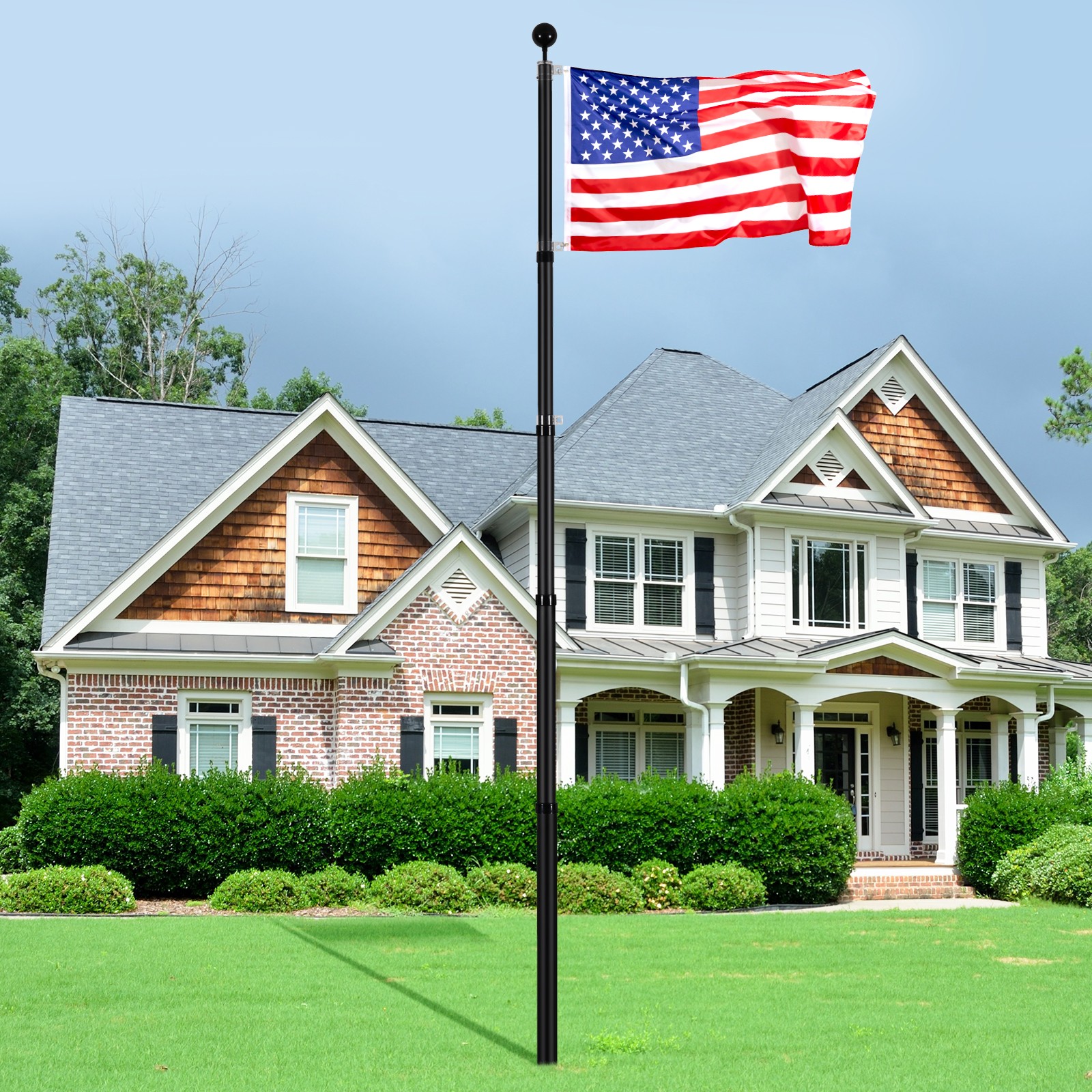 VEVOR 25FT Telescopic Flagpole Kit Heavy Duty Aluminum Flag Pole American Black