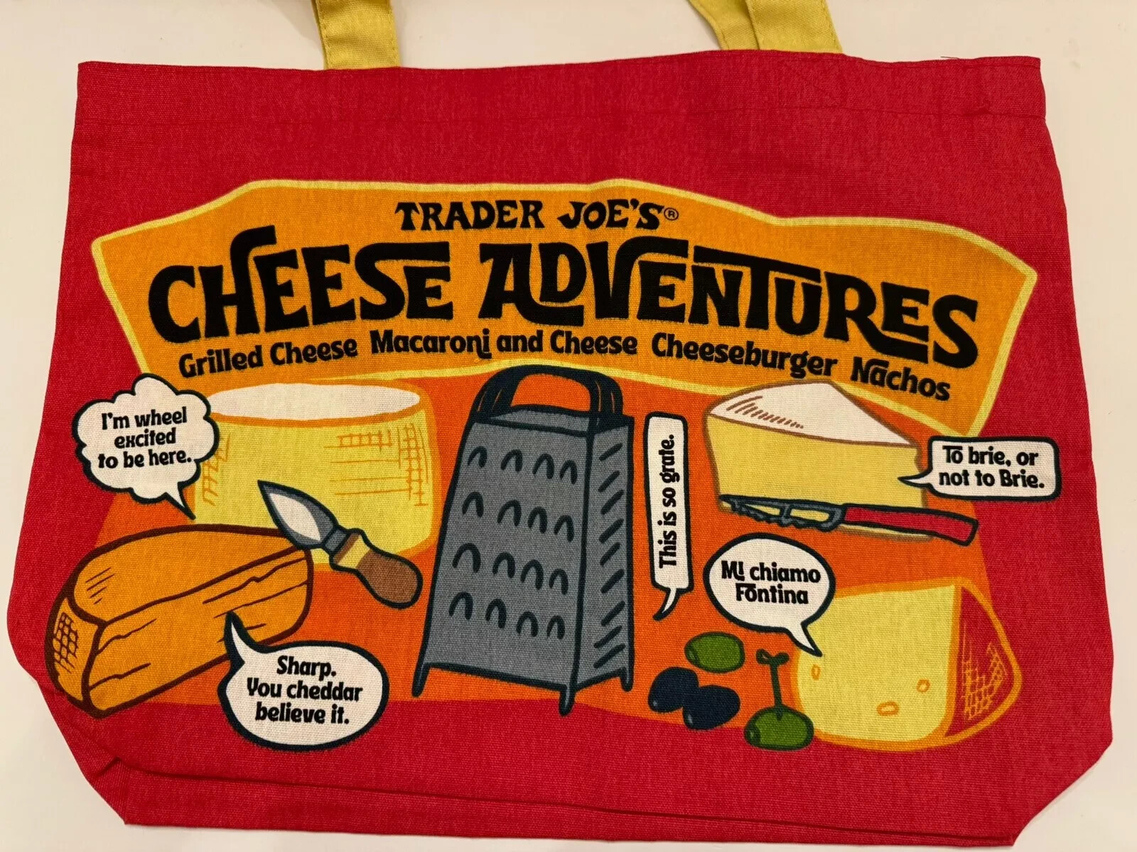 Trader Joe’s Bag Reusable Canvas NEW Cheese Adventures shopping Heavy DutyLarge