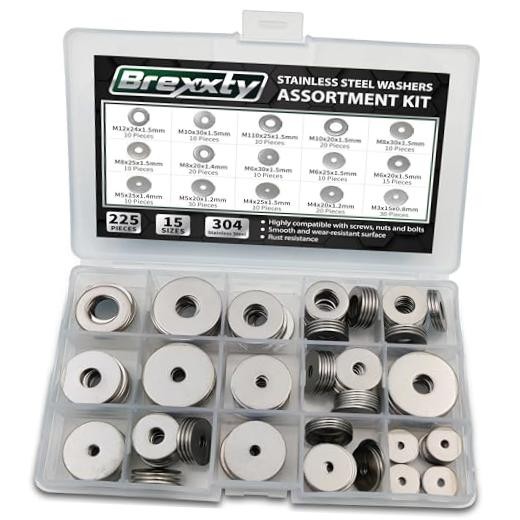 225 Pcs Metric Fender Washers Assortment Kit, 304 Stainless Steel | M3, M4,