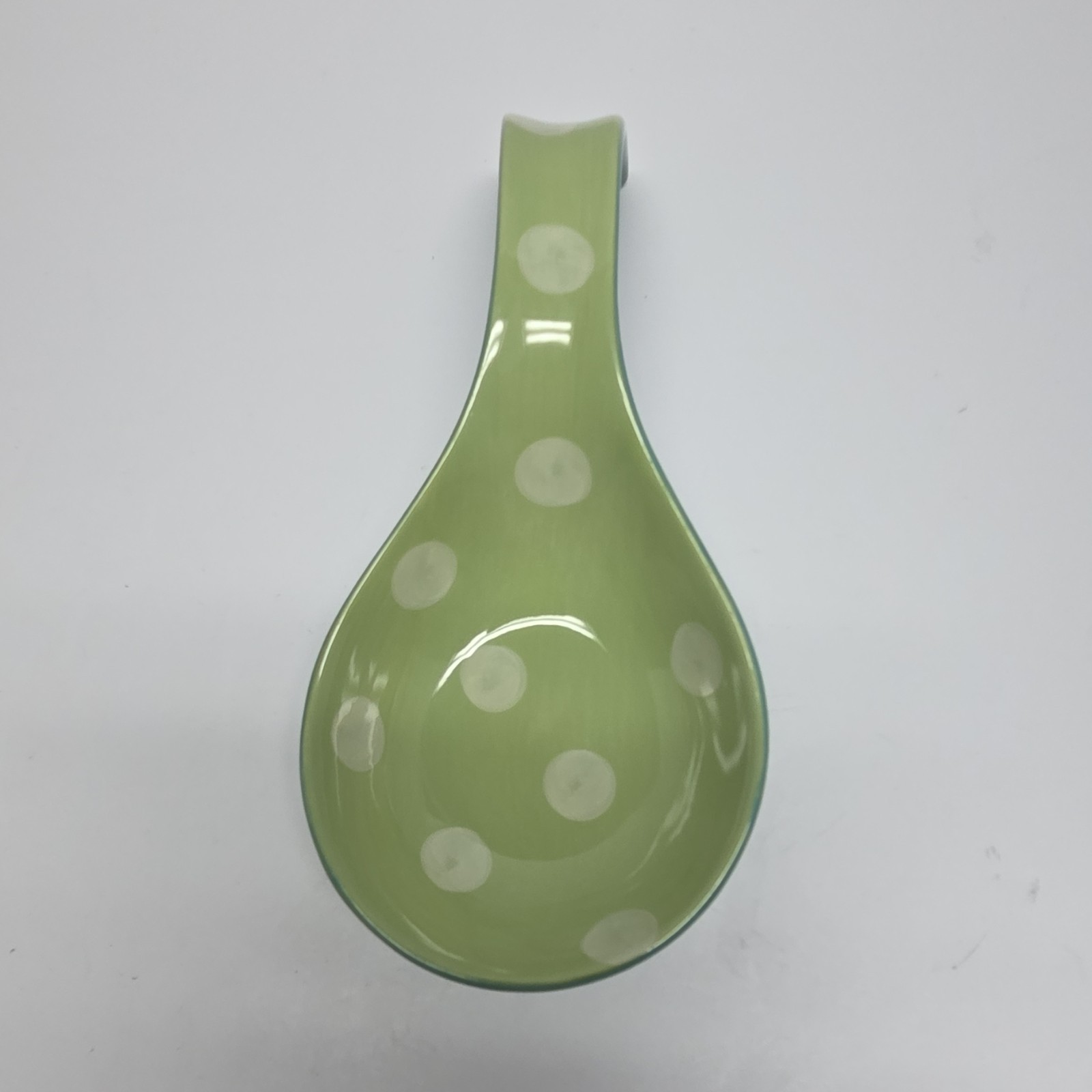 gp Green White Polka Dot Ceramic Spoon Rest Modern Design Less Than 10 in