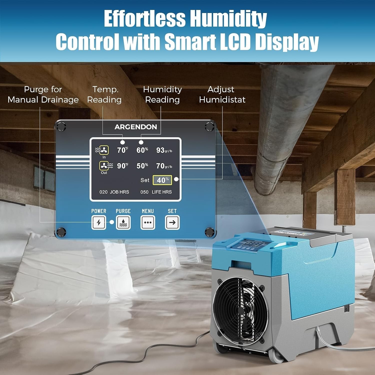 ARGENDON 180Pints Commercial Dehumidifier 2300 sq.ft Coverage with Pump