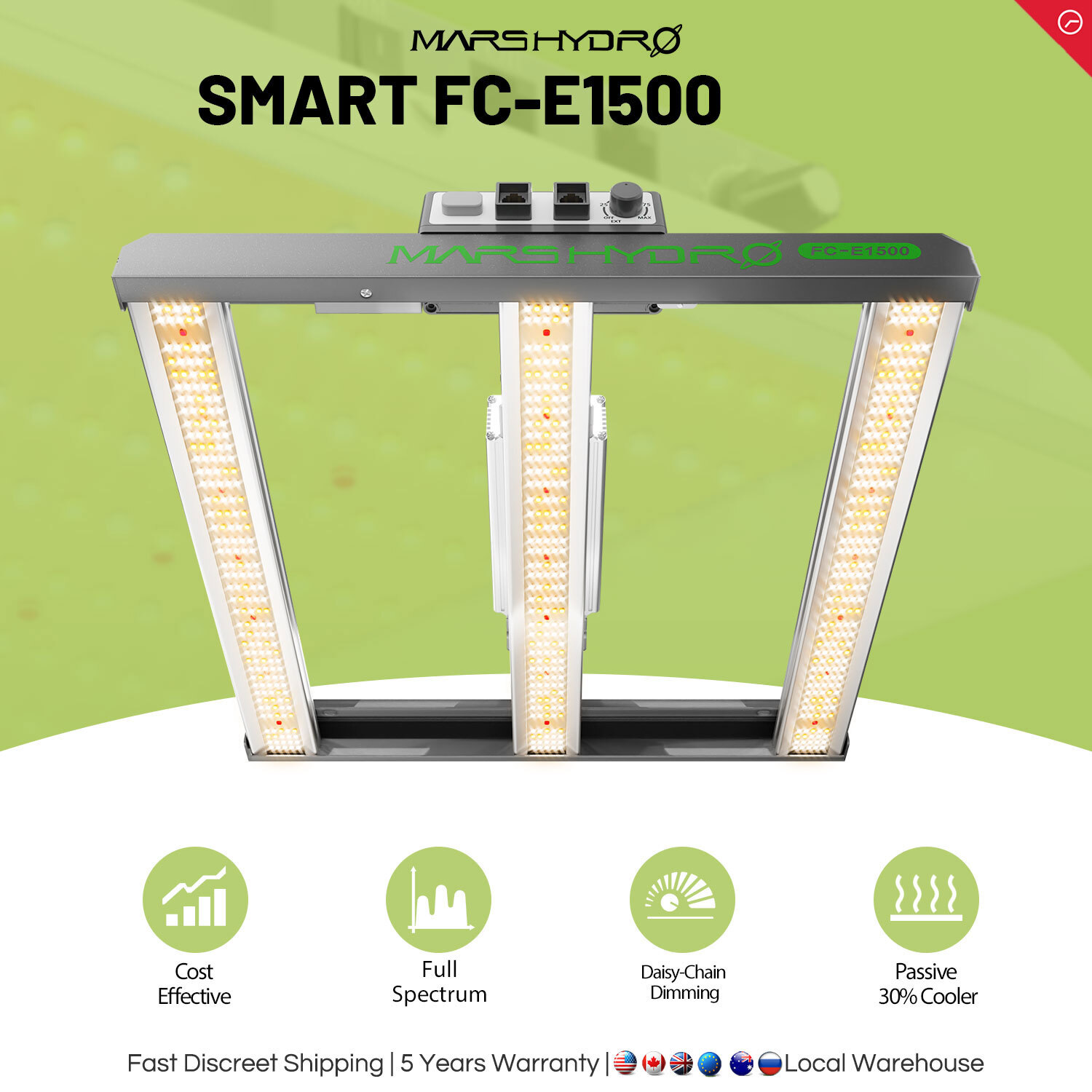 MARS HYDRO LED Grow Light FC-E1500 150W Full Spectrum for 2x2ft Indoor Plants