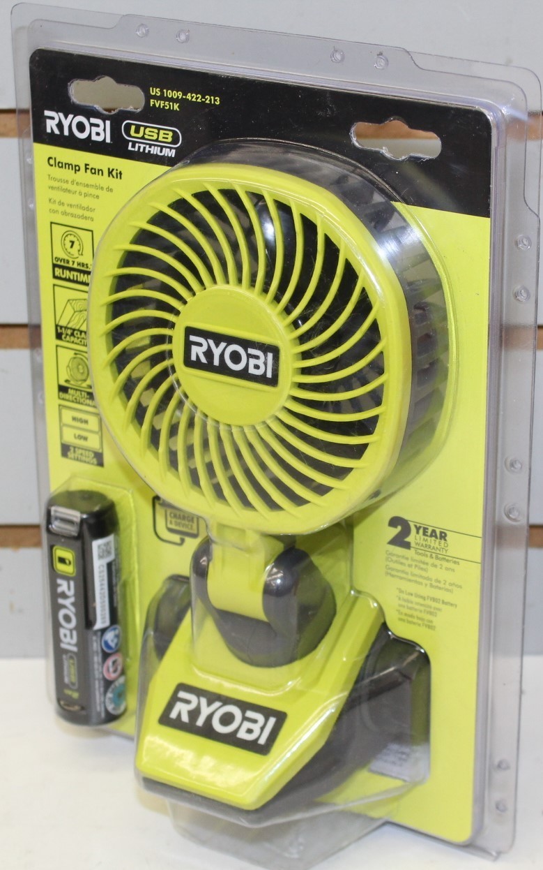 Ryobi Lithium Clamp Fan Kit w/ 2.0 Ah USB Battery + Type USB-C Cable FVF51K NEW