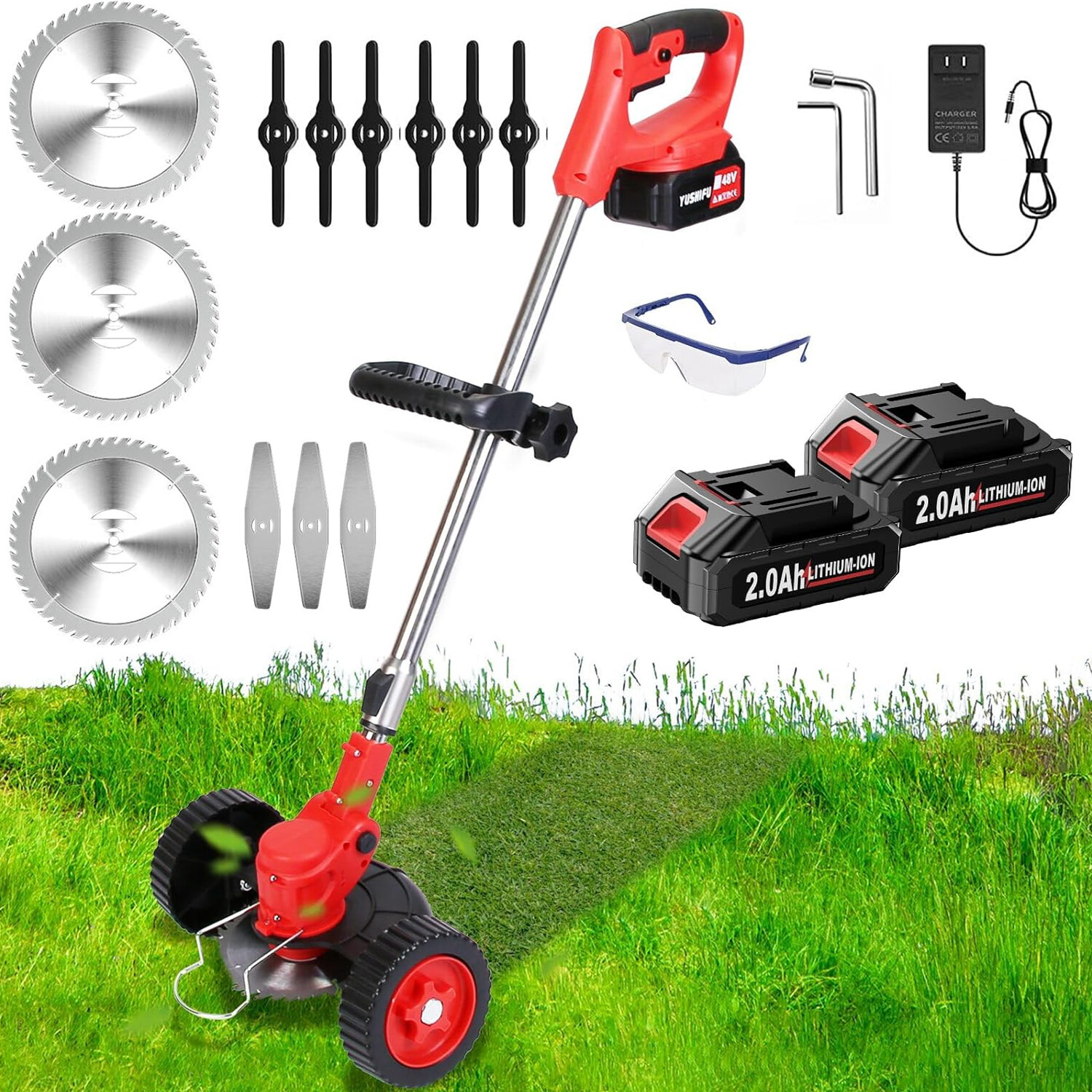 Electric Cordless Grass String Trimmer Lawn Edger Weed Wacker Cutter & 2 Battery