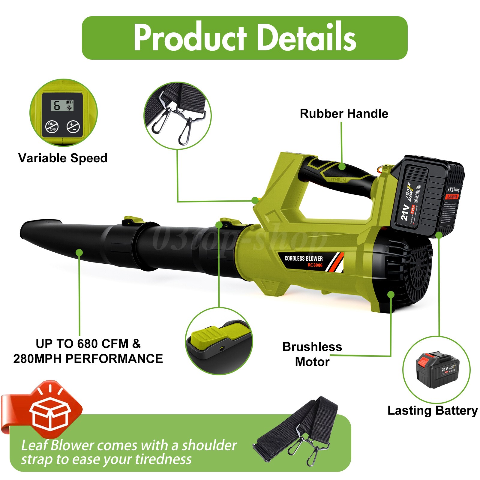 Leaf Blower Cordless 540 CFM Handheld Electric Leaf Blower with 2 Batteries 21V