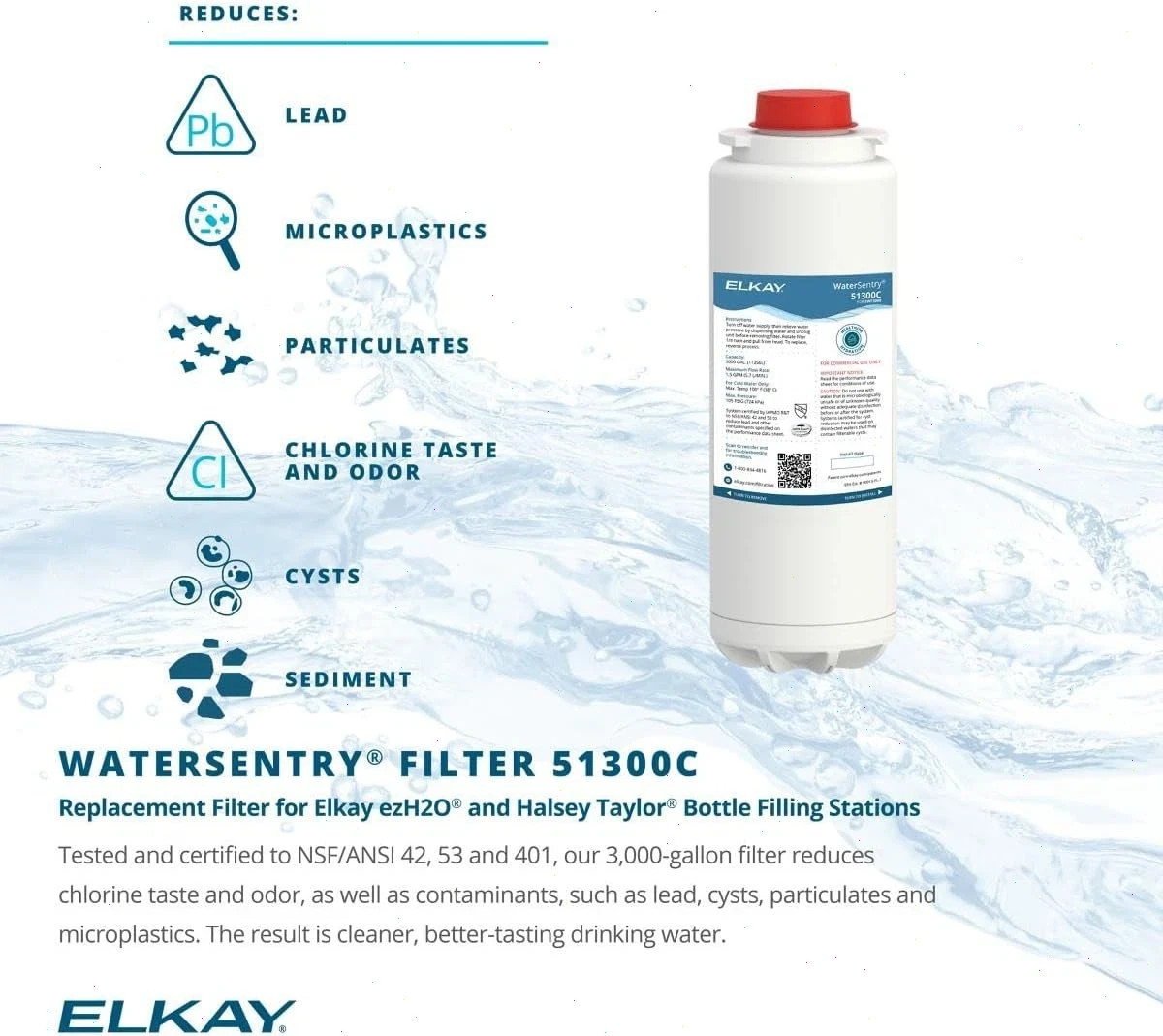 1 pack Fit For Elkay 51300C WaterSentry Plus Replacement Water Filter(NO CHIP)