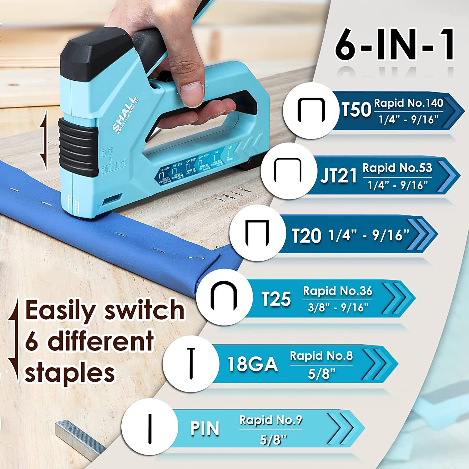 SHALL Heavy Duty 6 in 1 Staple Gun Tacker ,with 4000 Staples
