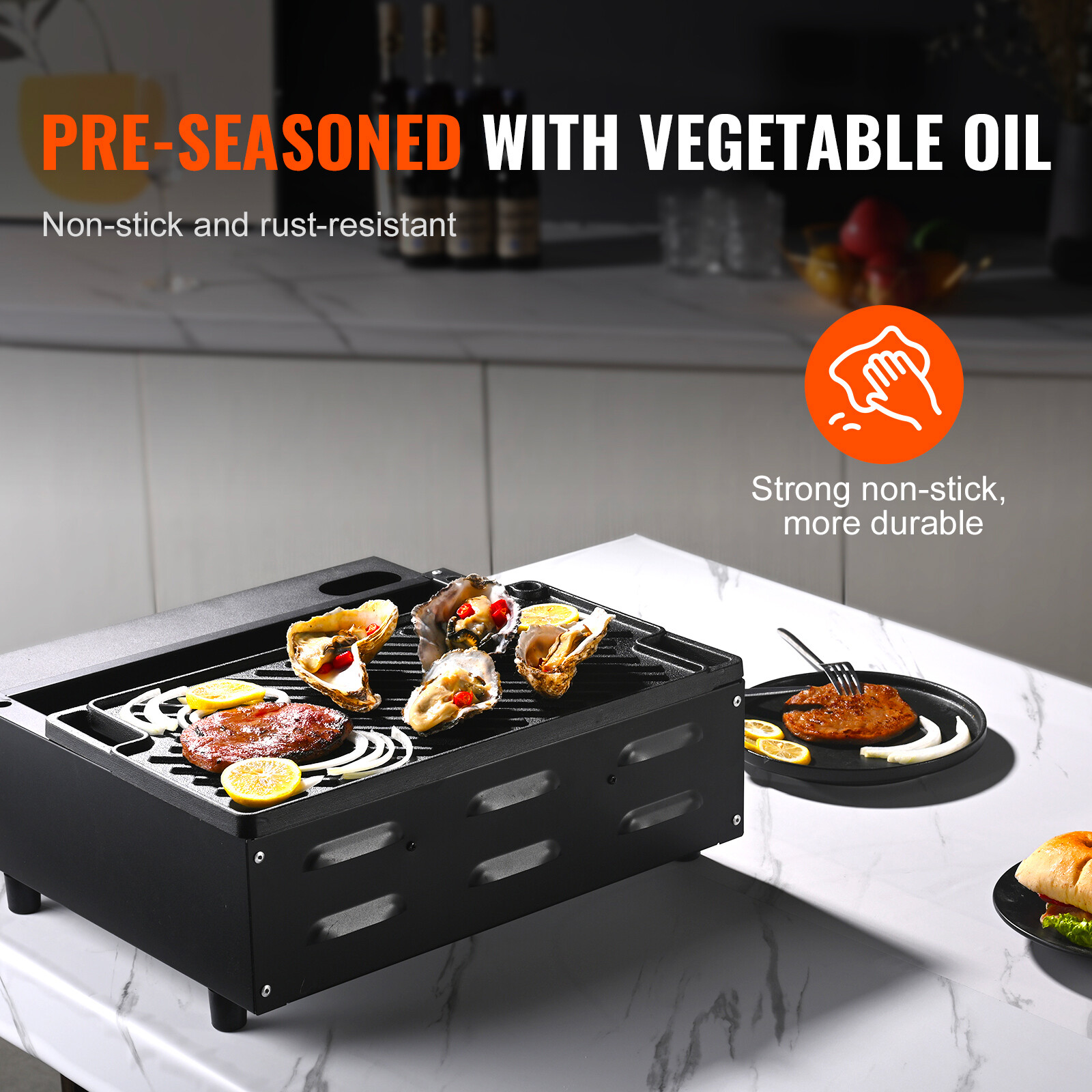 VEVOR 9.7″x16.7″ Reversible Grill Griddle BBQ Flat Stove Top Griddle Cast Iron