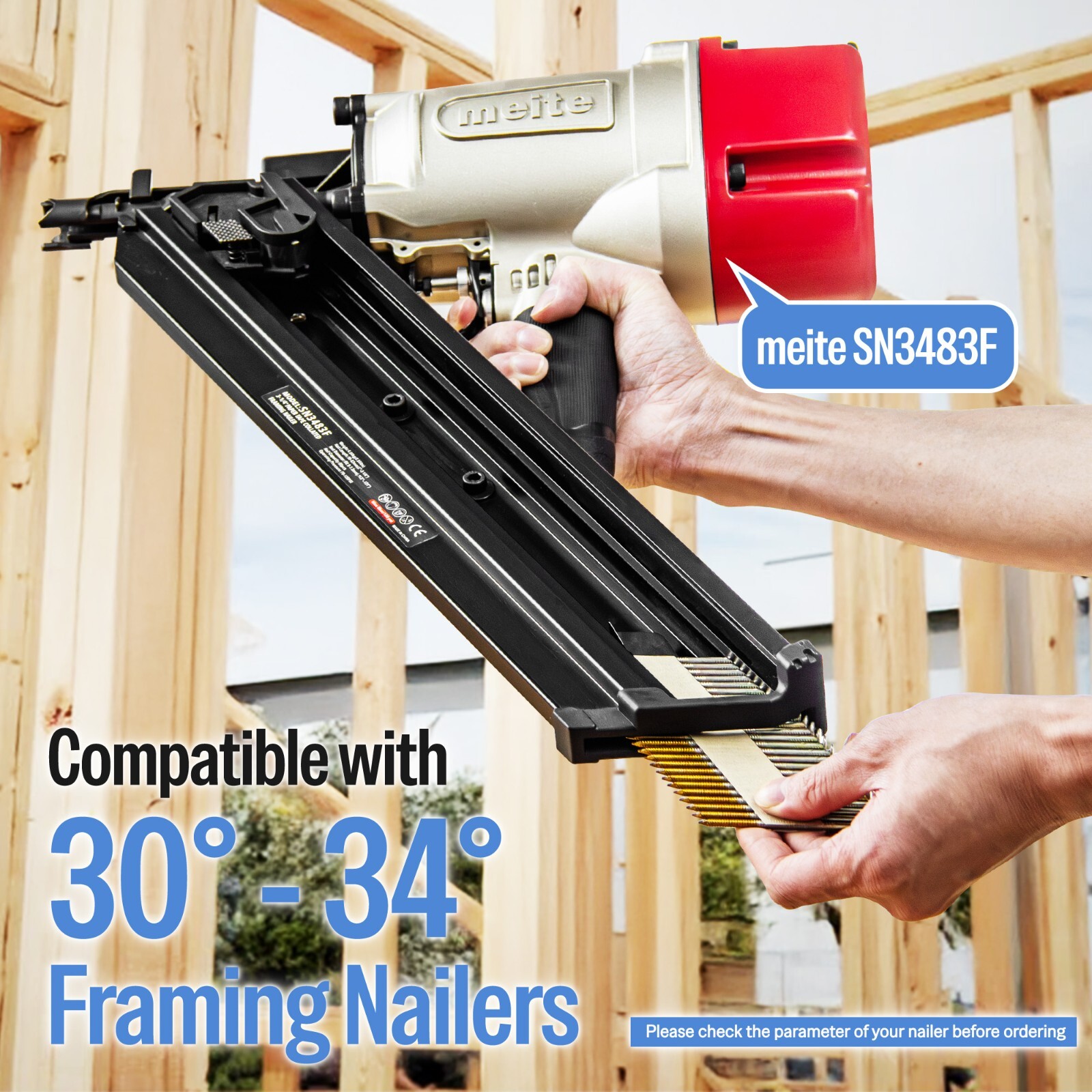 meite Framing Nails 30-Degree Offset Round Head Smooth Shank Galv. Framing Nails