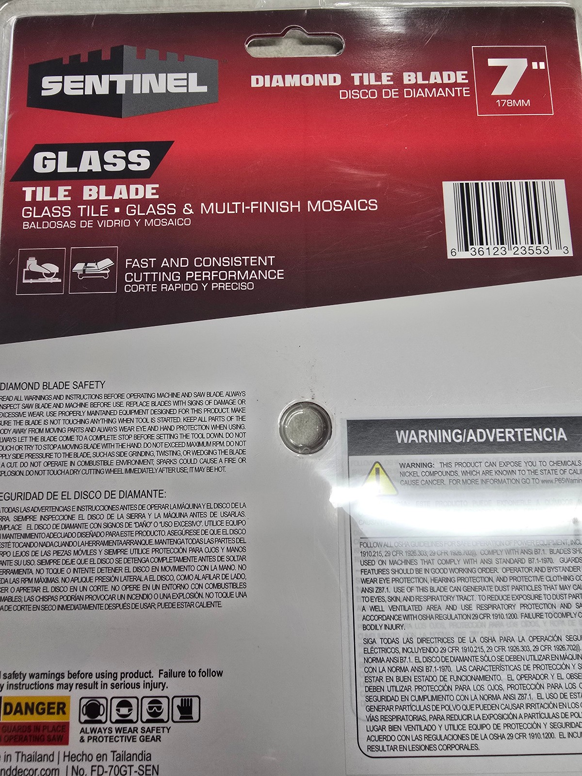 7in. Glass Tile Continuous Rim Diamond Blade WET FD-70GT-SEN WET