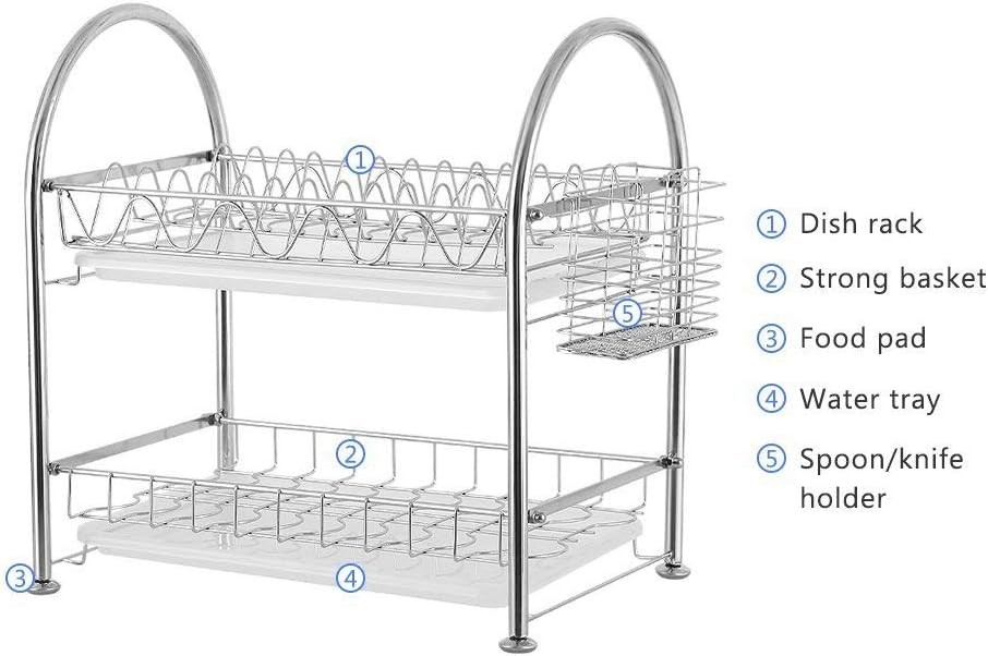 2Tier Dish Drying Rack Stainless Kitchen Dish Cup Drainer Dryer Holder Organizer