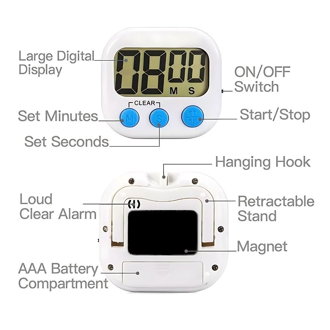 Large LCD Digital Kitchen Cooking Timer Count Down Up Clock Loud Alarm Magnetic