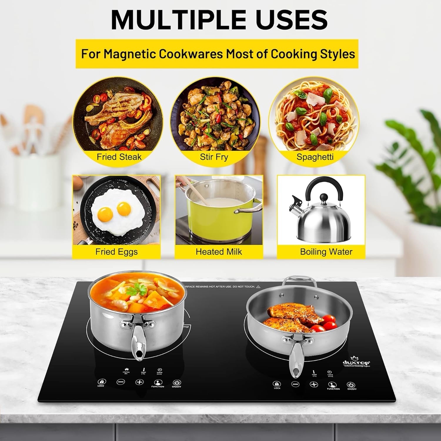 Duxtop 1800W Induction Cooktop 2 Burner Portable Touch Control Timer