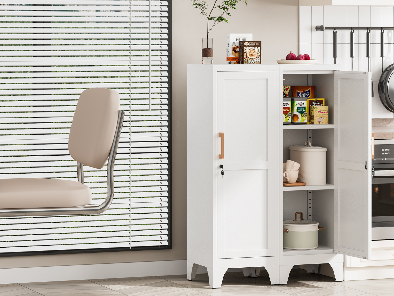Kitchen Pantry Storage Cabinet, Lockable Metal Cabinet with Shelves Storage Unit