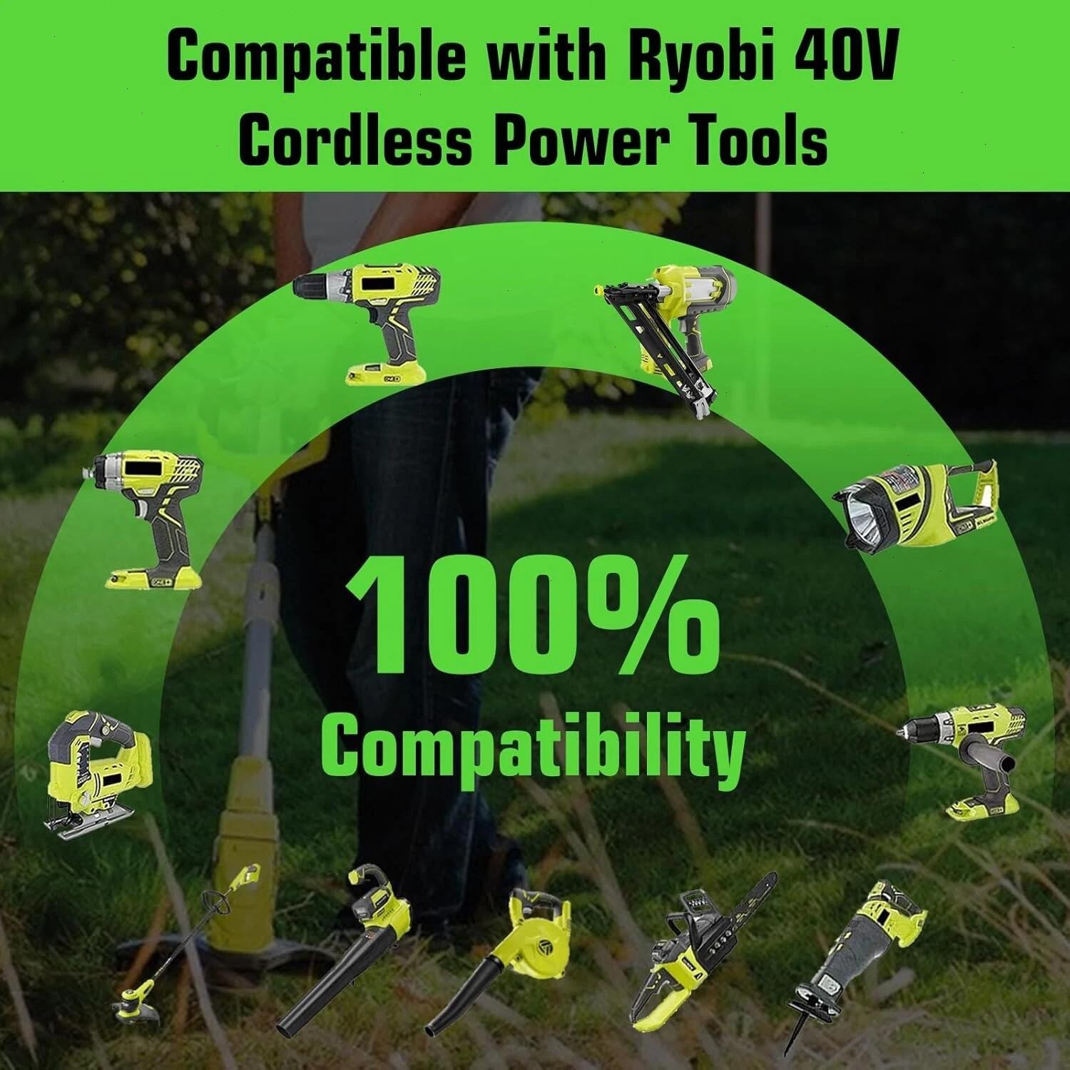 1/2PACK 8.0Ah Battery 40 Volt for Ryobi 40V Lithium-ion OP40602 Battery with LED