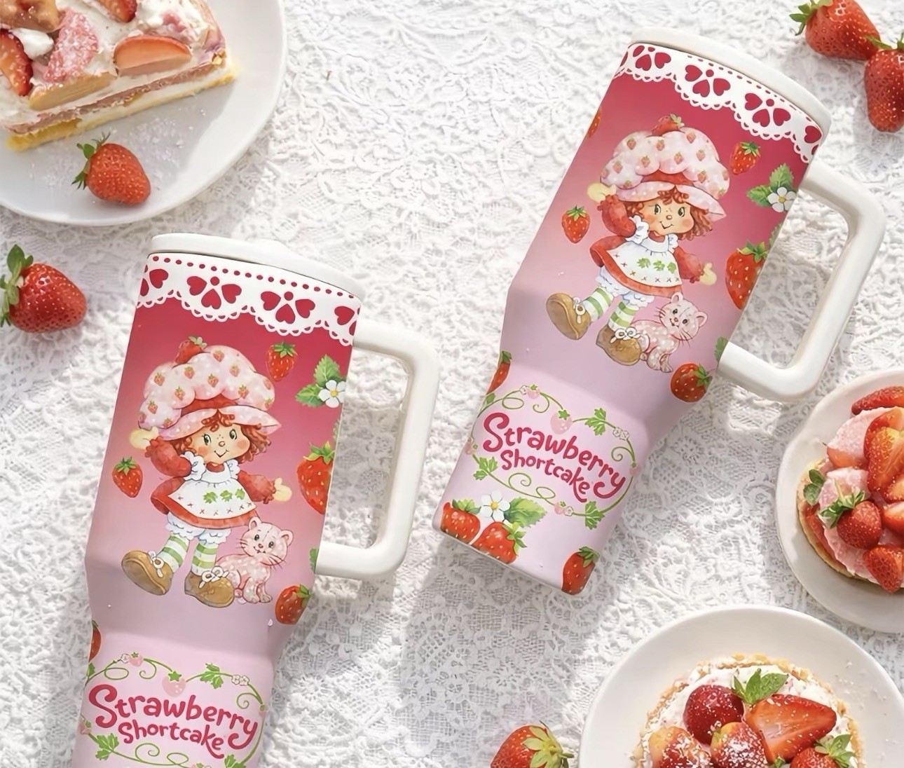 Doble Wall 40oz Stainless Steel Tumbler Strawberry Shortcake 12hrs Hot 24 Cold
