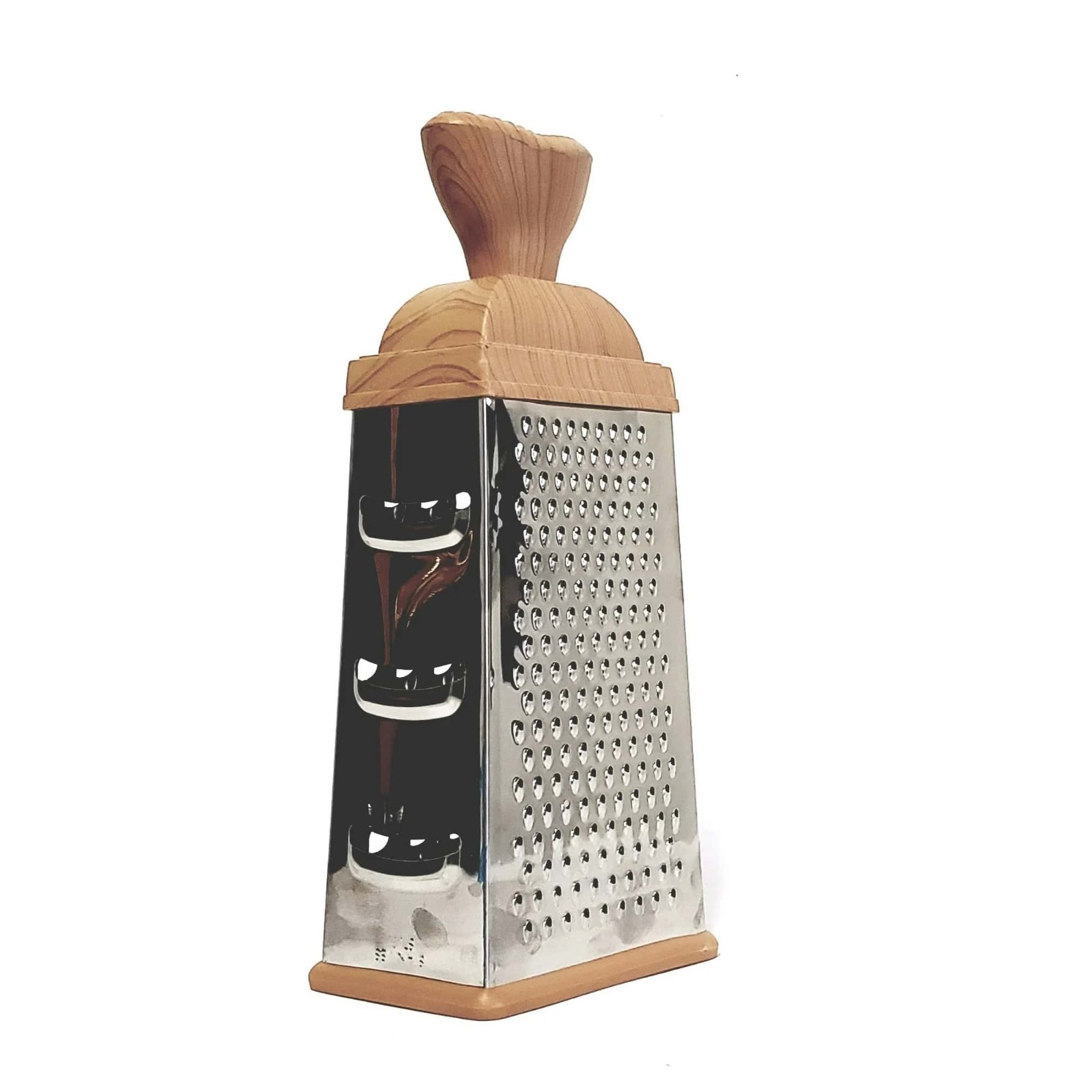 4-Sided Stainless Steel Box Cheese Grater 10.5″ w/ Woodgrain Handle Non-Slip