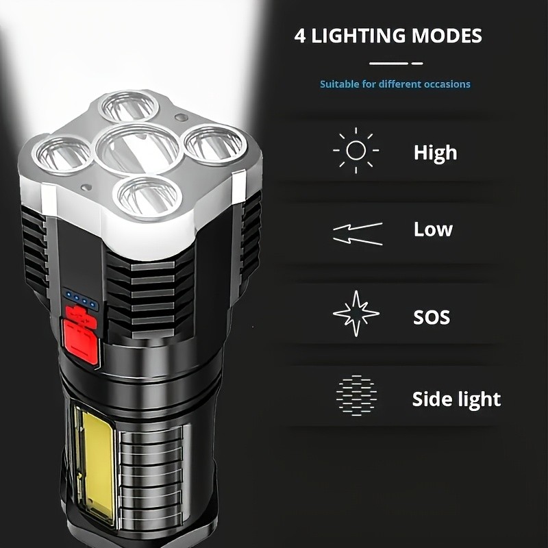 Super Bright LED Torch Flashlight+USB Rechargeable Tactical Camping Outdoor Lamp