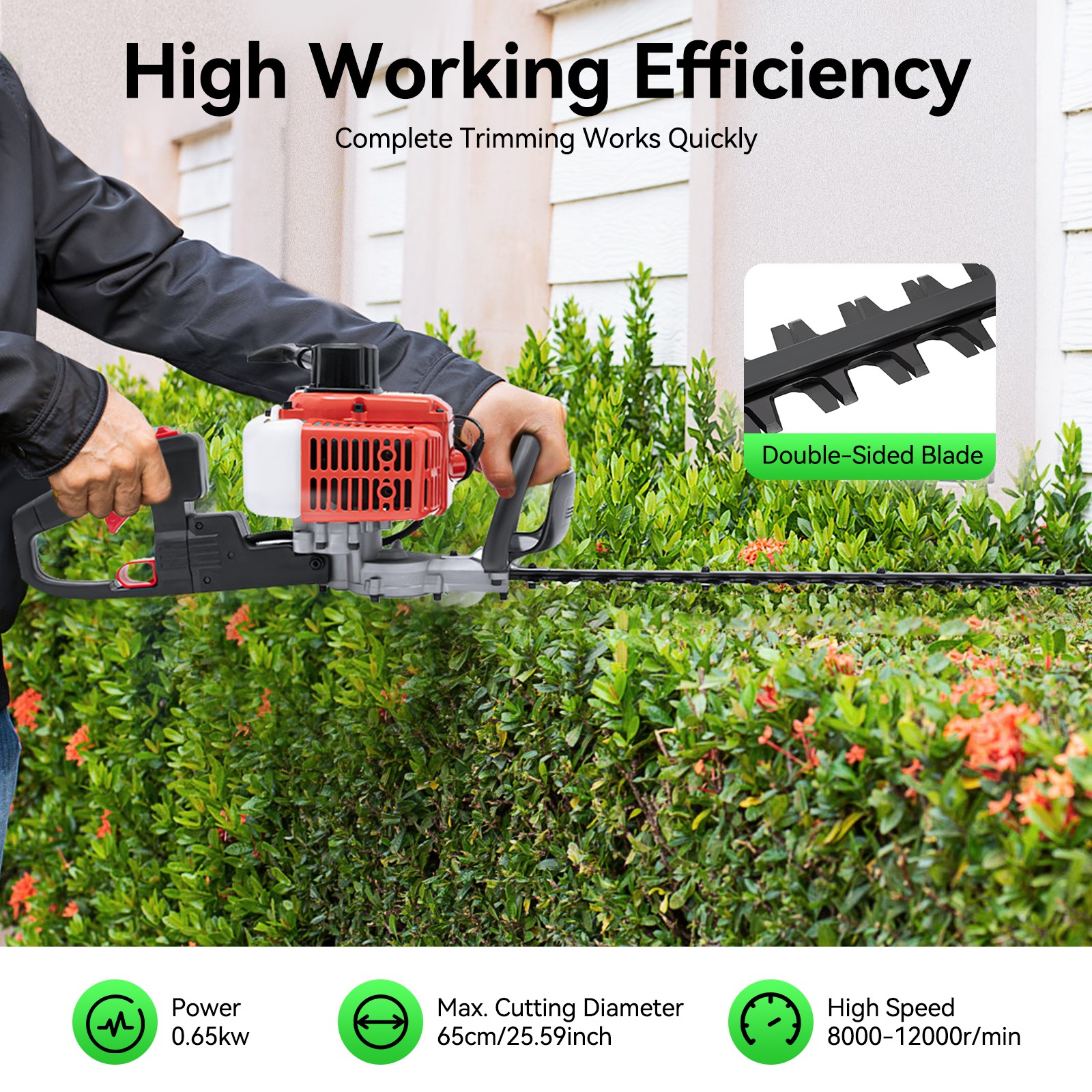 Gas Hedge Trimmer 22.5cc 2 Stroke Gas Powered Dual Sided Hedge Trimmer 650w