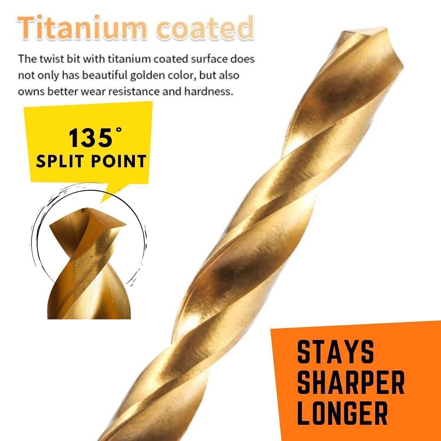 13Pcs HSS Titanium Coated Twist Drill Bit Set 1.5-6.5mm Hex Shank For wood Metal