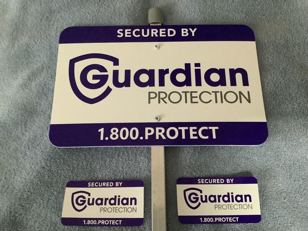 New Guardian Protection Security Yard Sign With Pole & 2 Stickers Free Ship !
