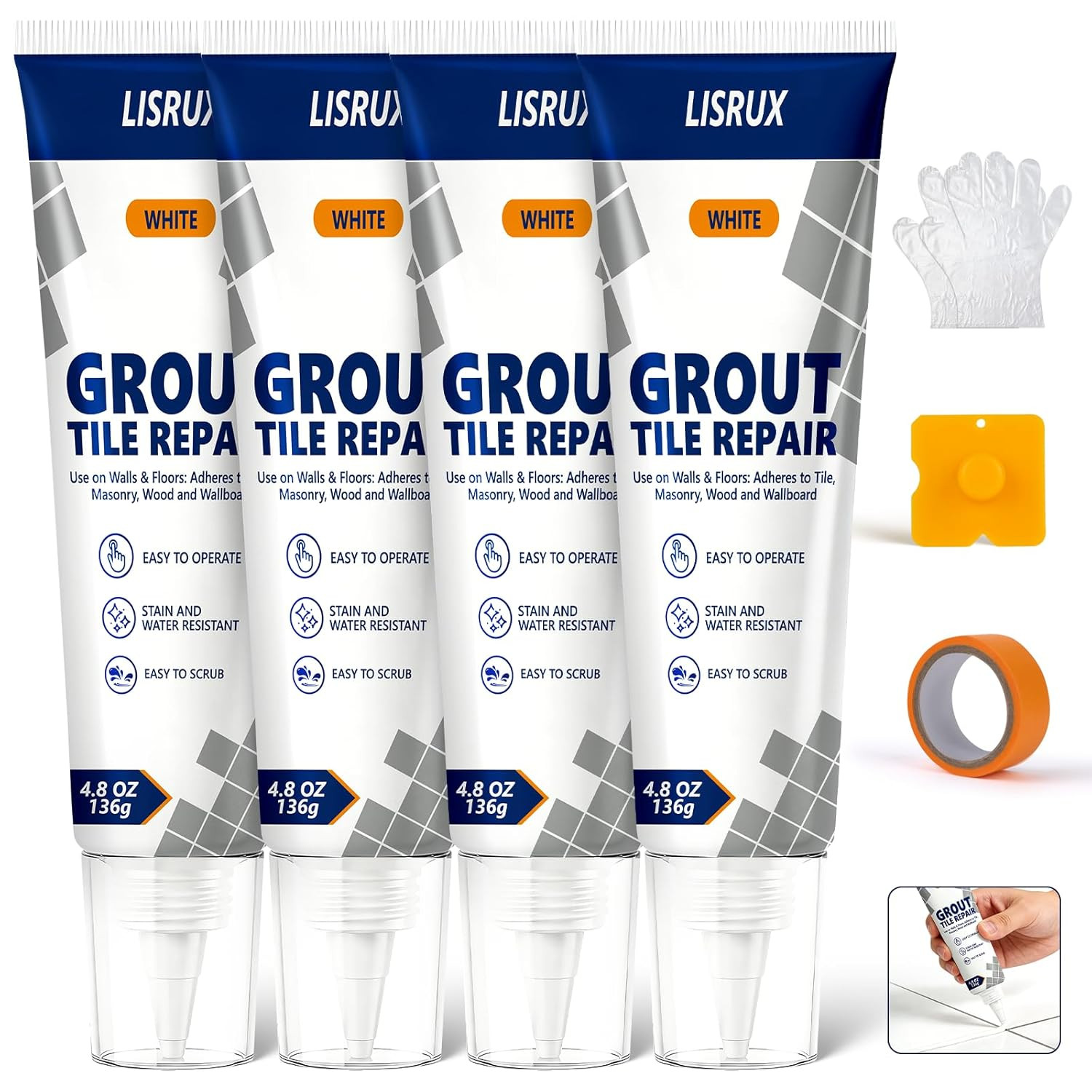 Tile Grout Repair Kit, 4 Pack Fast Drying Grout Filler for Shower, Bathroom & Ki