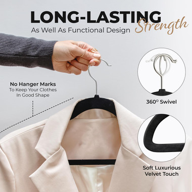 Non-Slip Velvet Clothes Hangers – 30/50/100/200 Pack, Black, Gray, Ivory