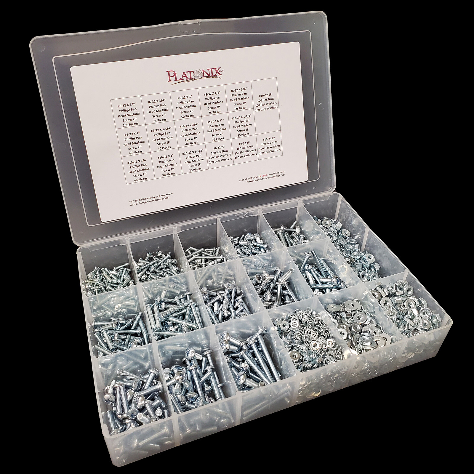 (2,270) Pcs 6-32, 8-32, 10-24 10-32 Phillips Pan Head Machine Screws Assortment