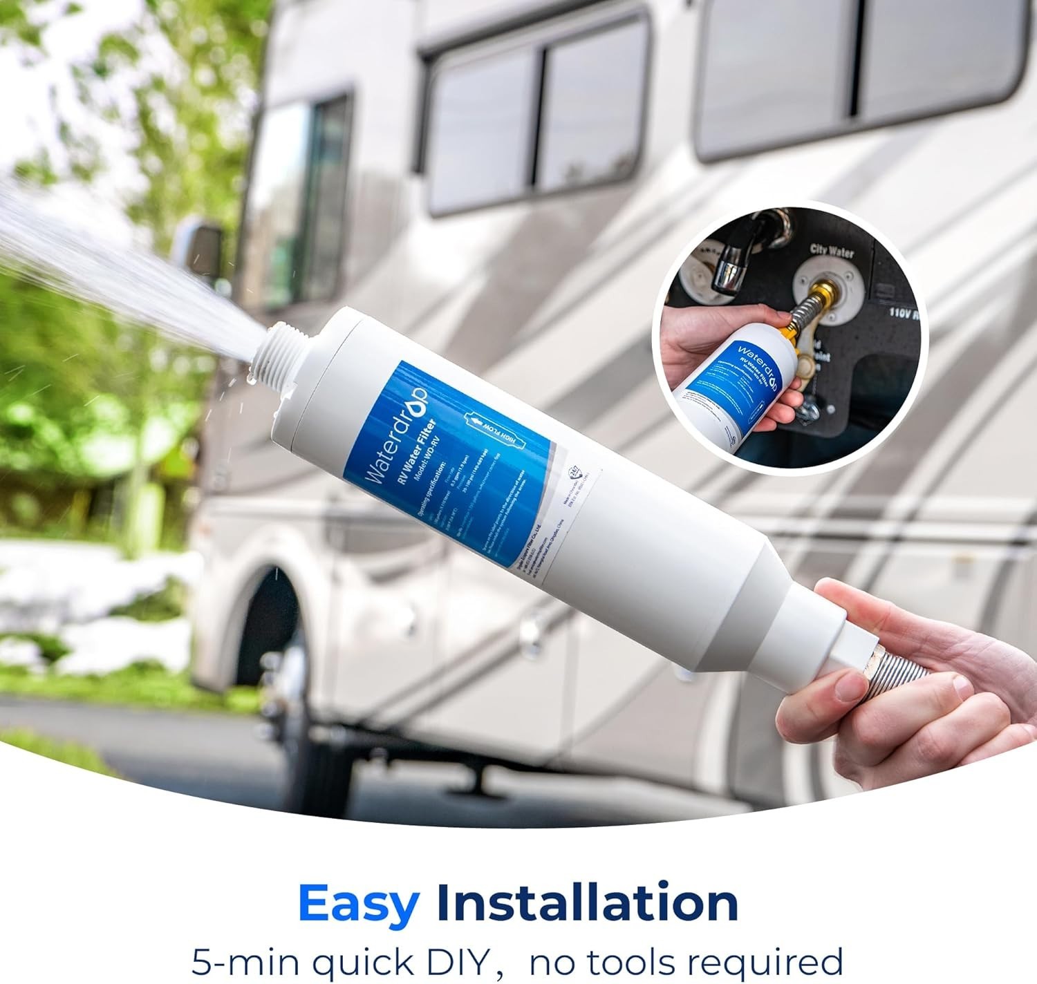 Waterdrop RV Water Filter, NSF Certified, Reduces Chlorine, Bad Taste, 2 Pack