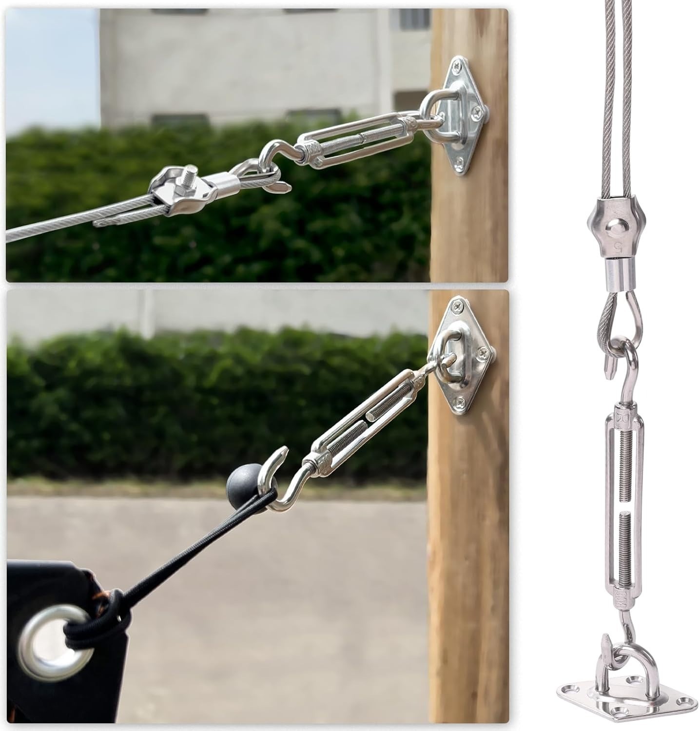 Sun Shade Sail Hardware Kit w/ 131ft Wire Rope Cable Turnbuckle Heavy Duty 243pc