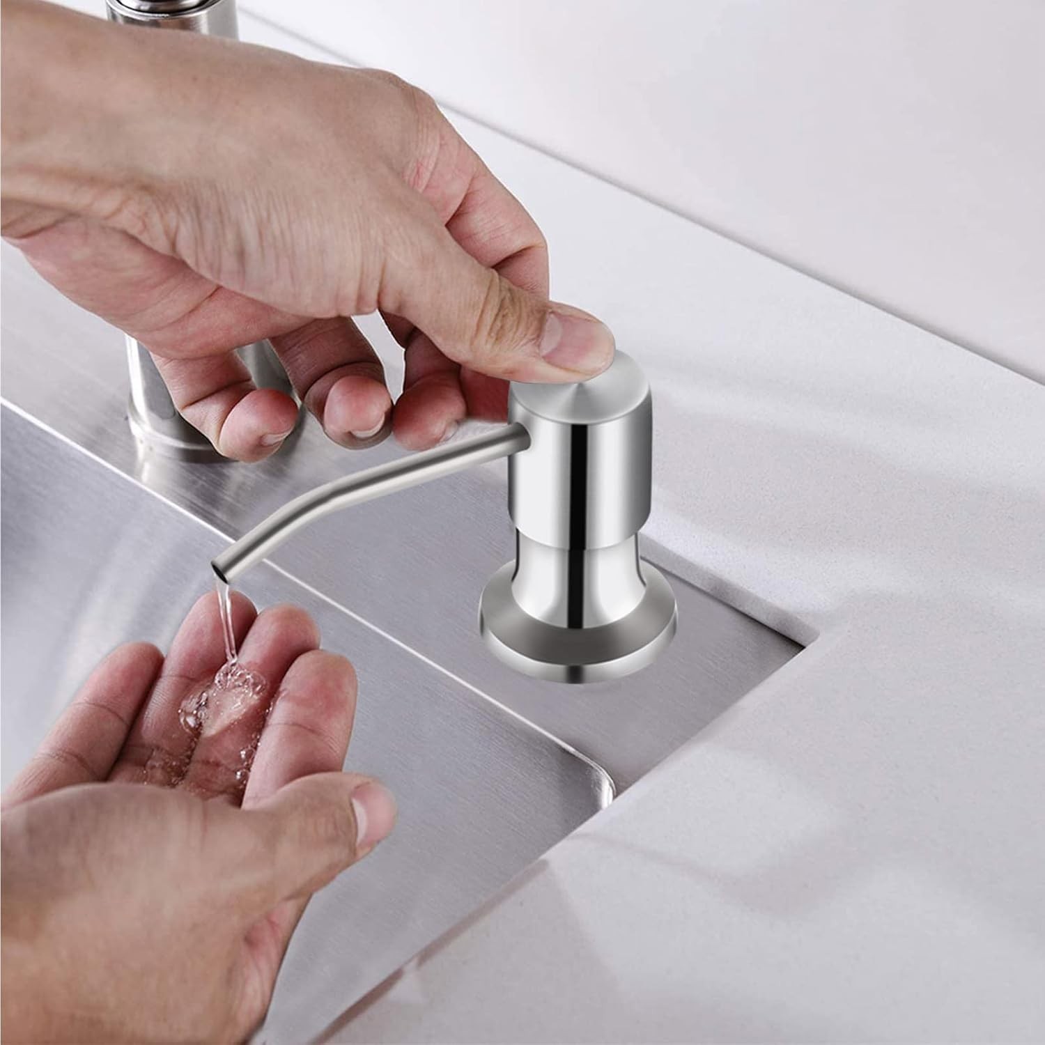 Kitchen Sink Soap Dispenser with 47″ Extension Tube Brushed Nickel Soap Dishes