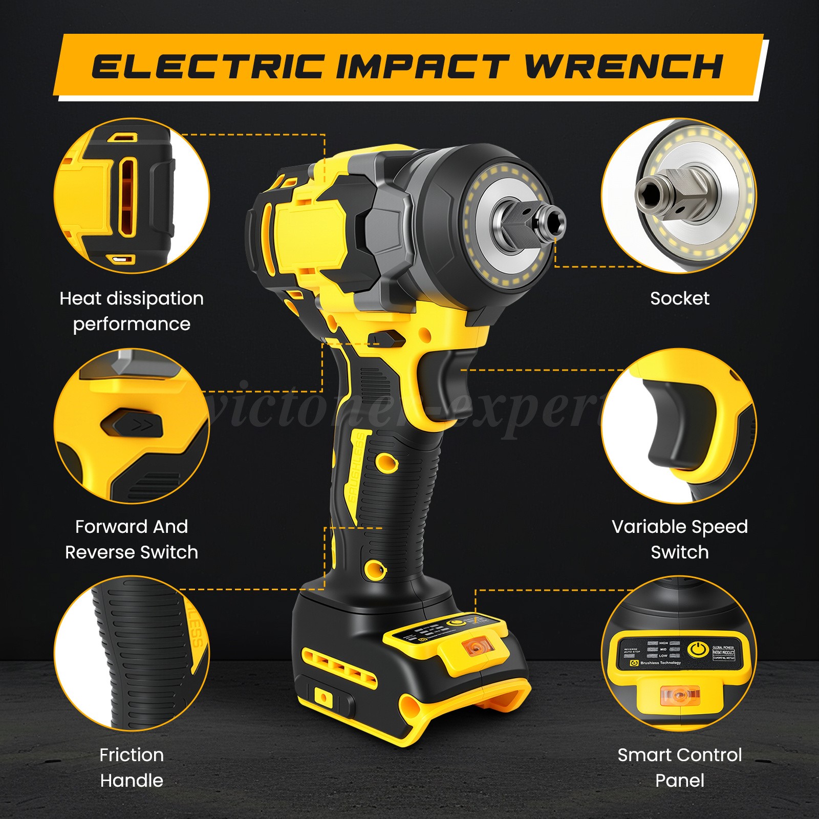 800Nm 1/2″ Cordless Impact Wrench for Dewalt 20V 18V Battery Brushless Electric
