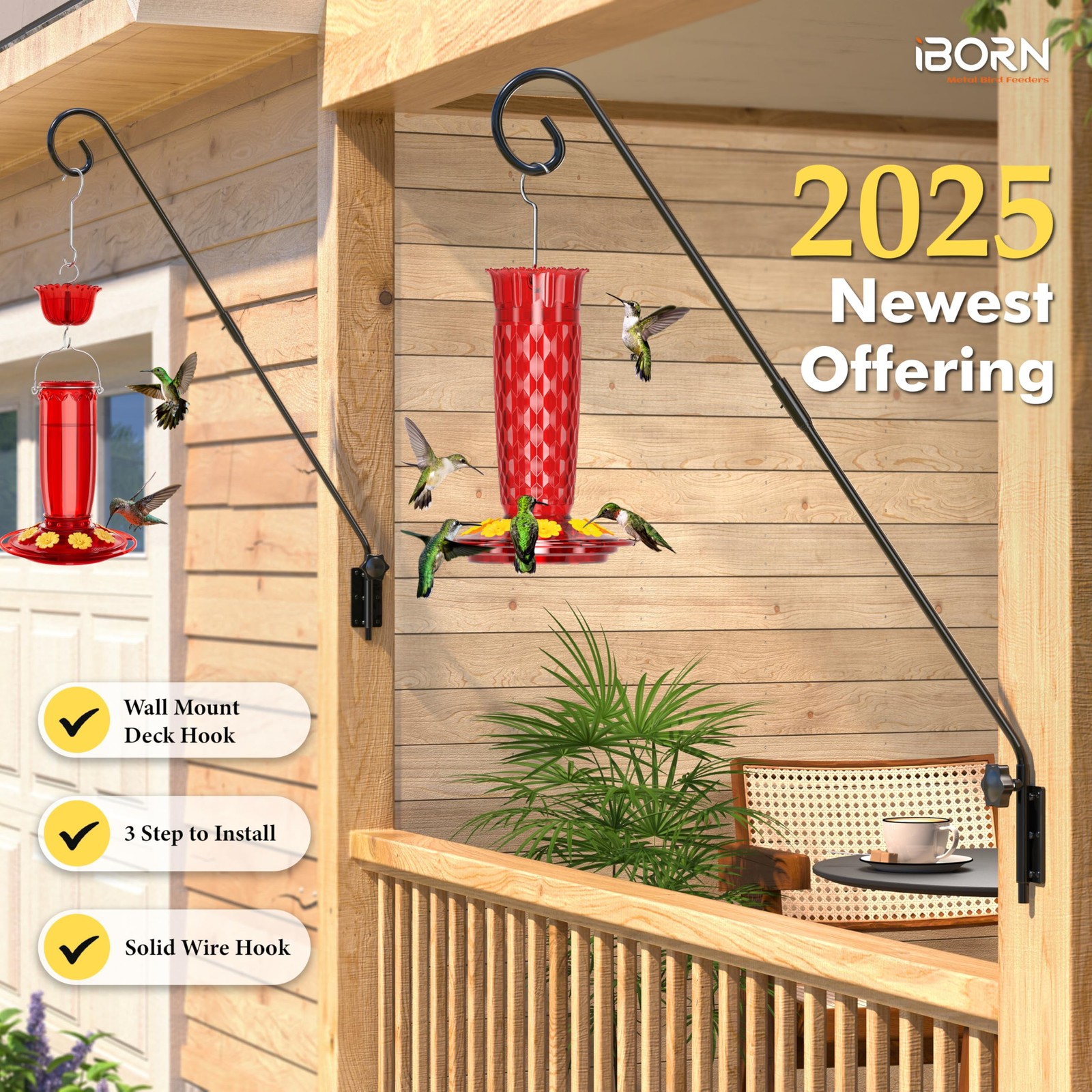 iBorn Wall Mount Deck Hook, 28″ Hummingbird Feeder Hanger, Heavy Duty Bird Fe…