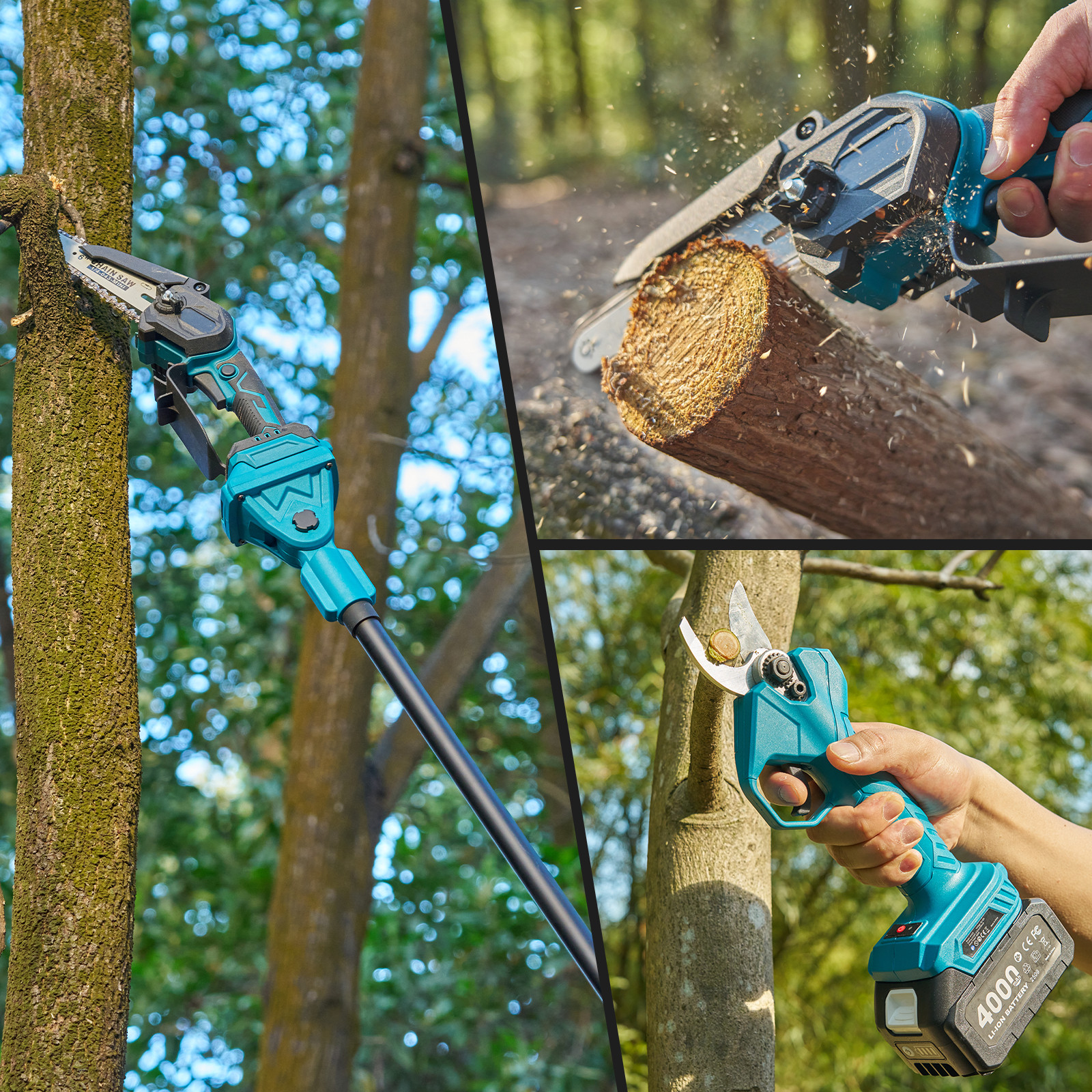 Taskstar 4-in-1 Cordless Pole Saw Brushless& Pruning Shears 6 Inch Mini Chainsaw