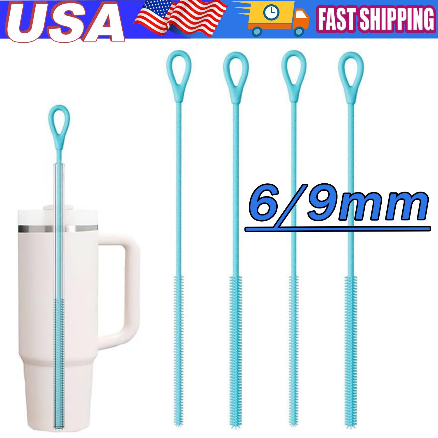 Silicone Straw Cleaner Brush, Reusable, Extra Long for Cleaning Tumbler, Handle
