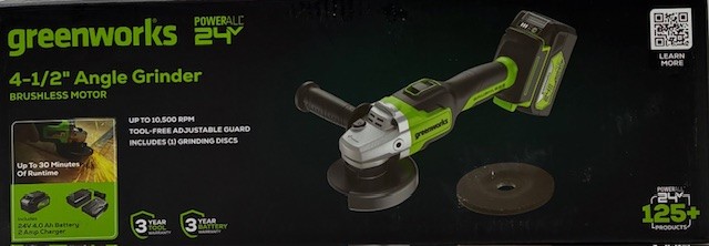 Greenworks 24V Angle Grinder Brushless Cordless, 4-1/2″, 4AH Battery, 2A Charger