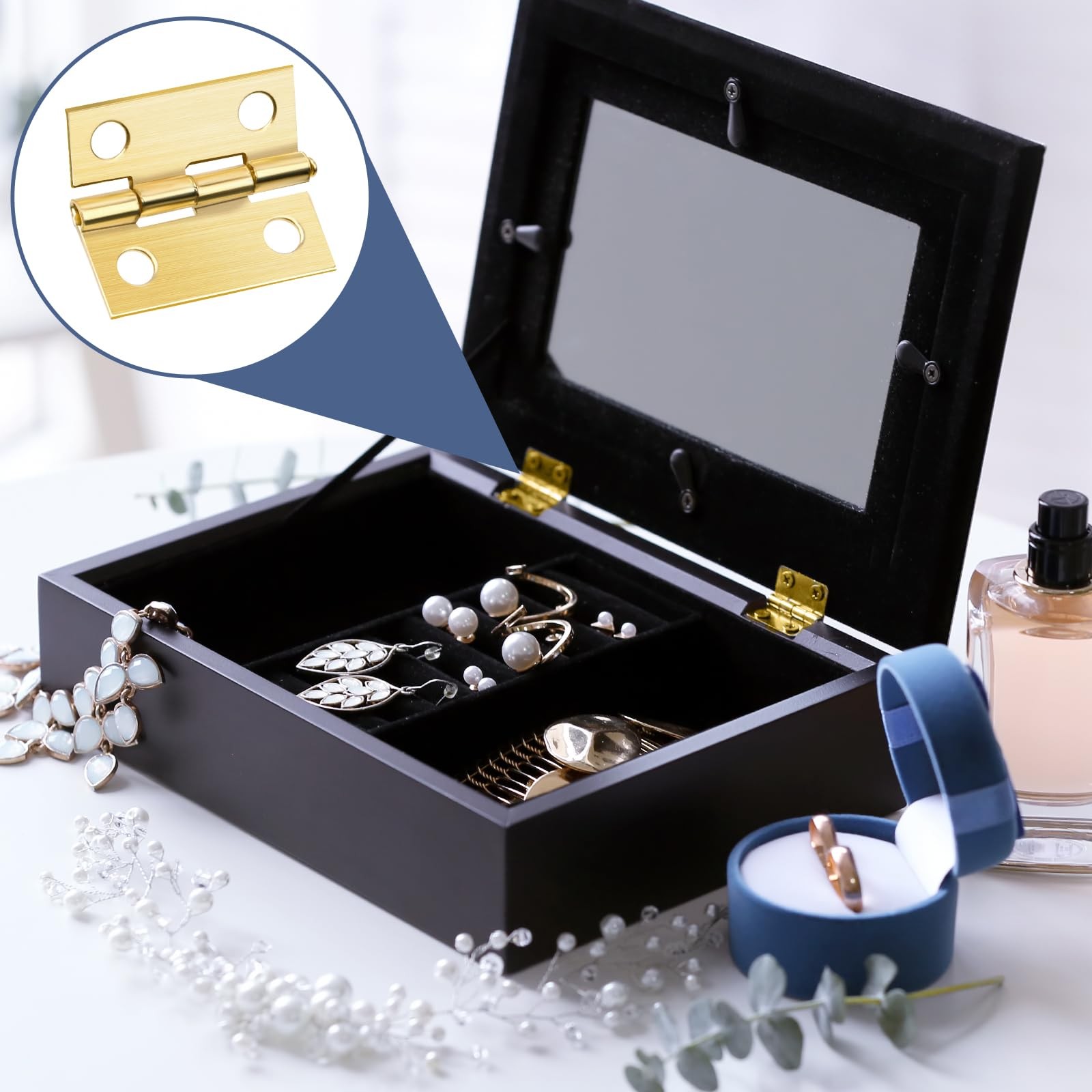60Pcs Small Brass Antique Mini Hinges, Stainless Steel Folding Butt Miniature