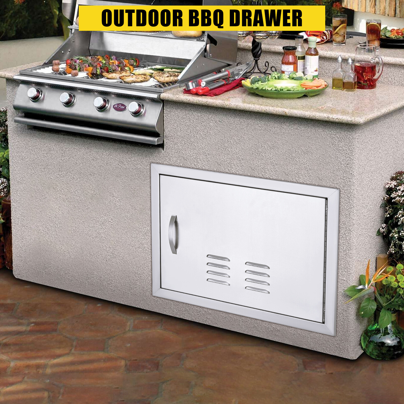 BBQ Access Door, Outdoor Grill Door Double Door Brushed Stainless Steel for BBQ