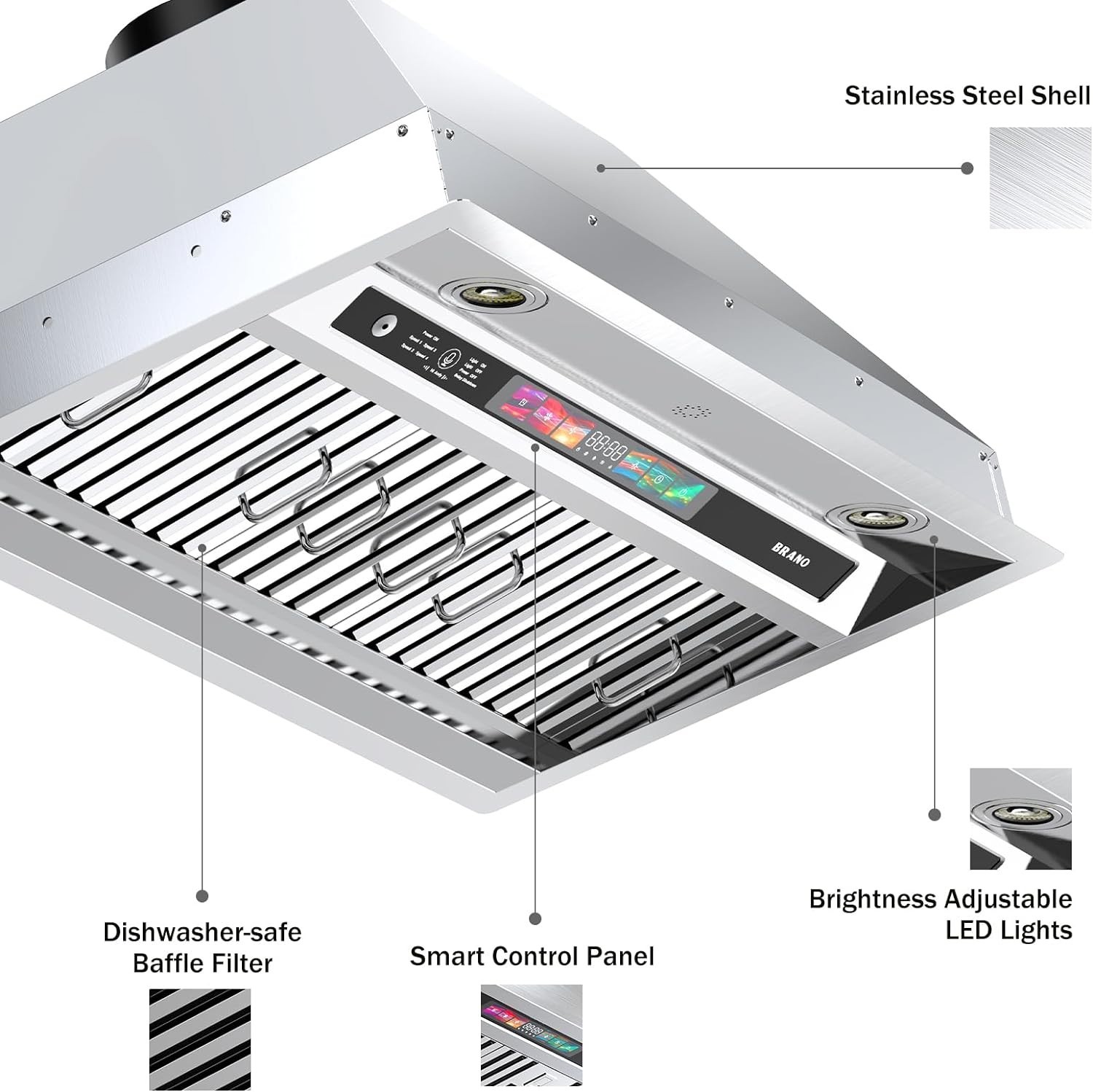 Insert Range Hood ‎Stainless Stee 900 CFM Built-in Kitchen Vent Convertible 30in