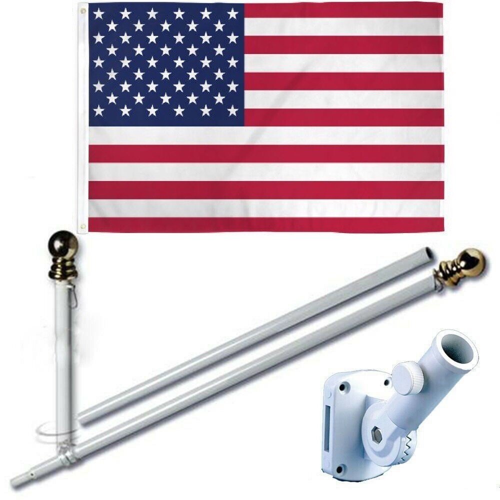 American USA 3 x 5 FT Flag w/ 6-Ft Spinning Flag Pole + Bracket (Tangle Free)