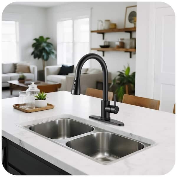 Mttcle Matte Black Pull Down Kitchen Faucet 14.2 in 360° Swivel Sprayer