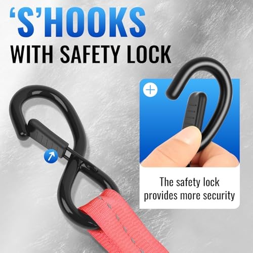 Retractable Ratchet Straps 4 Pack – 1,500 Lbs Break Strength 1 in x 10 Ft Red