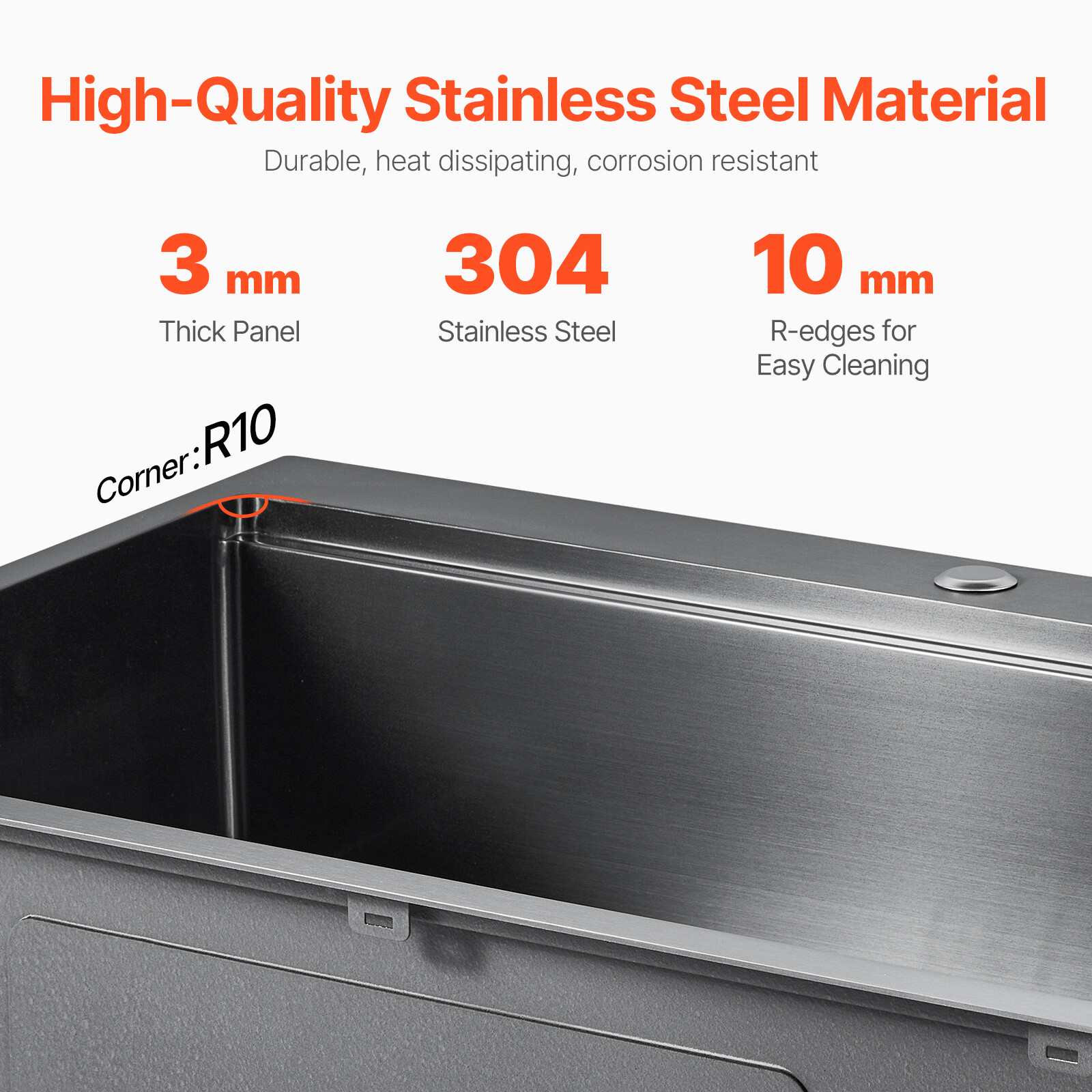33″ Drop In Kitchen Sink Top Mount Single Bowl Basin Stainless Steel Black