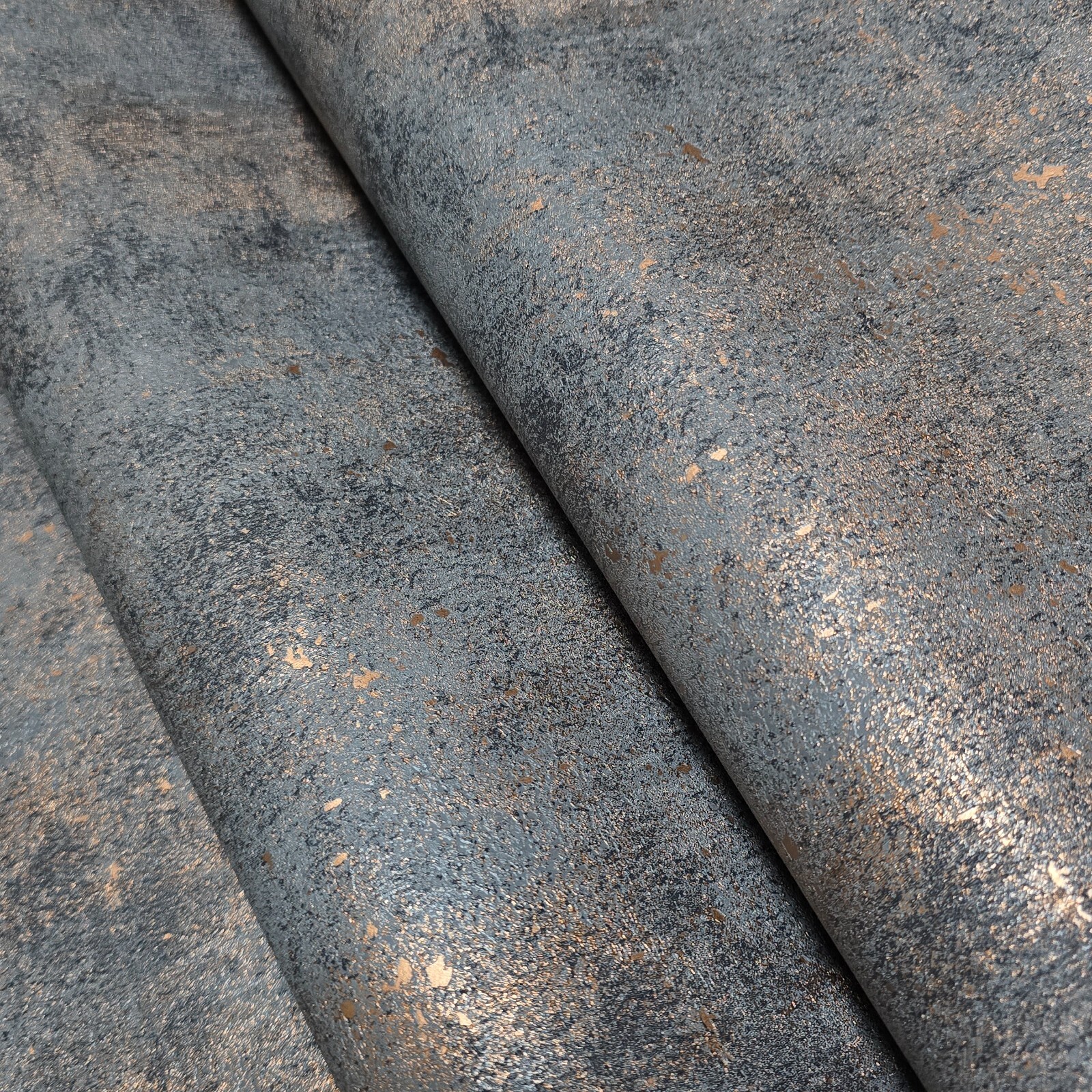Distressed paint gray rose gold metallic faux concrete plaster texture wallpaper