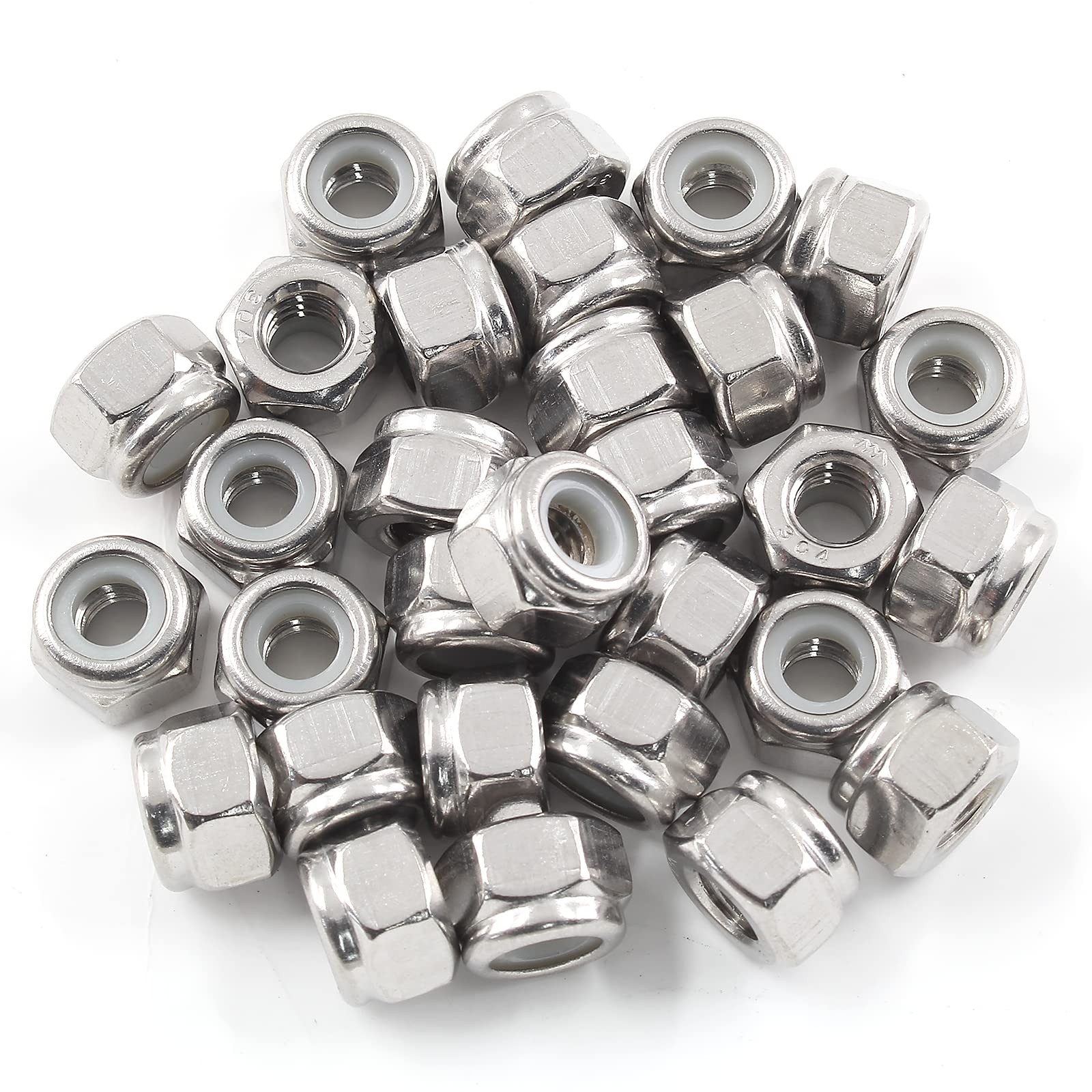 BokWin 50PCS 1/4 20 Nylon Insert Hex Lock Nuts 304 1/4-20（50pcs）, Silver