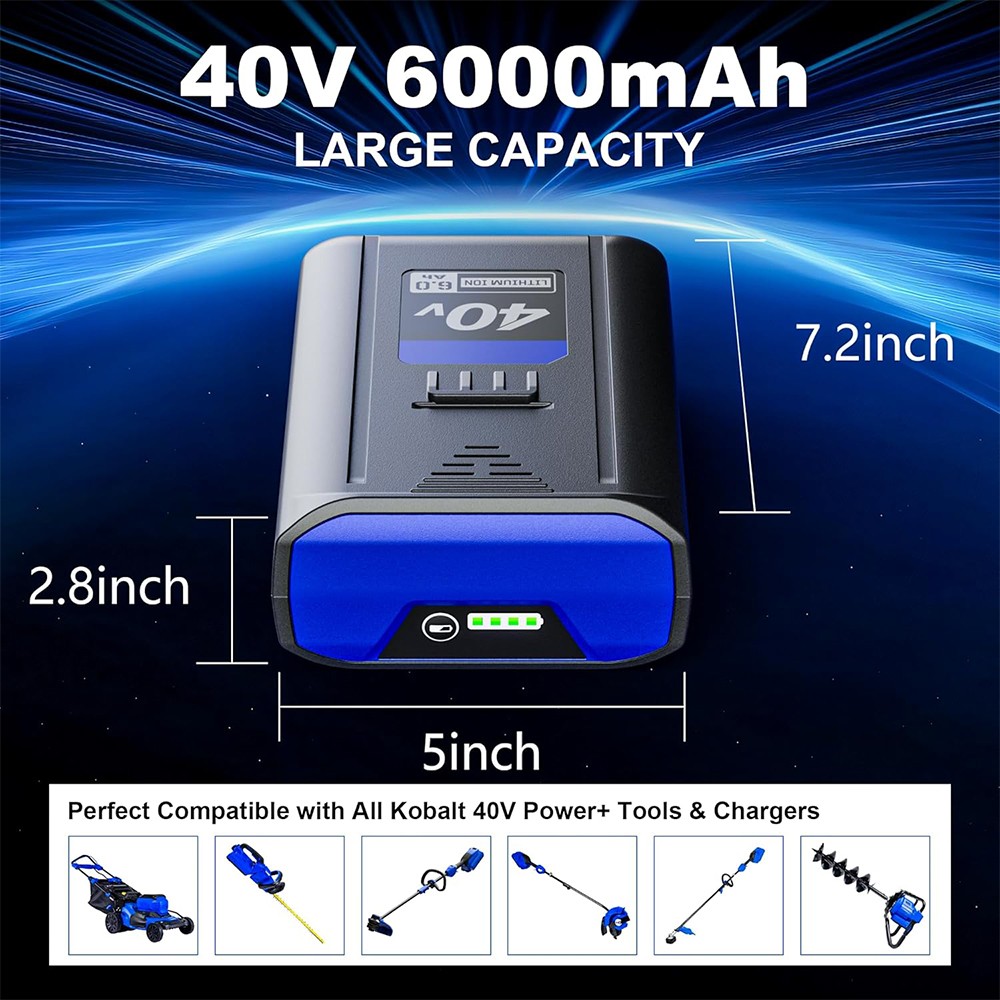 40V 6.0Ah Replacement Lithium Battery for Kobalt KB540-06 KB440-06 KB440-03 40V