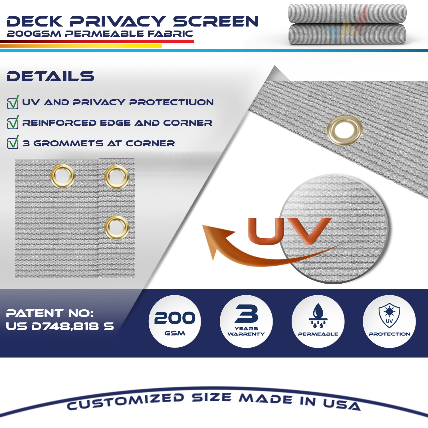 35in Gray Privacy Balcony Screen Fence Screen Patio Deck Fabric Shade Net Cover